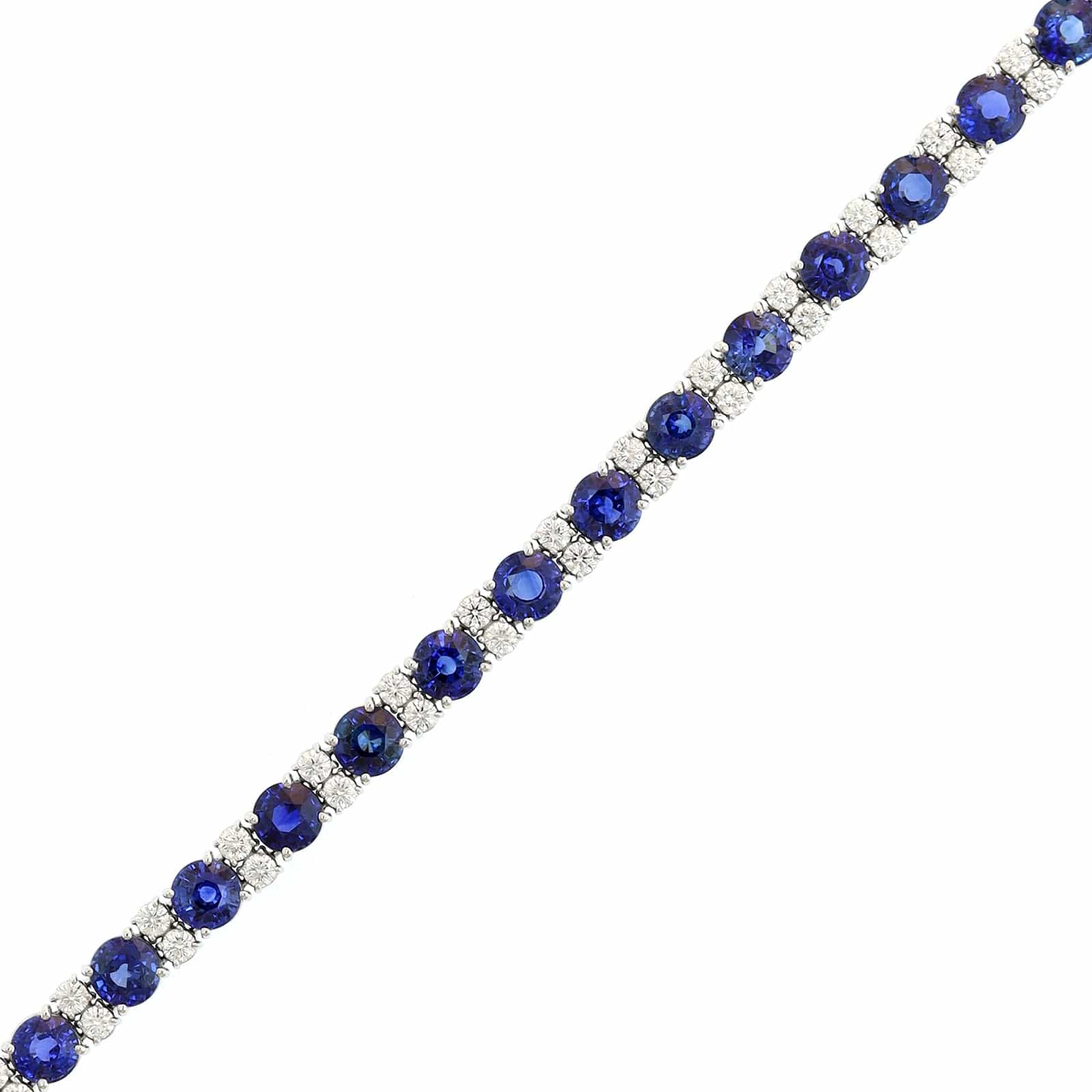 Platinum Round Sapphire and Diamond Tennis Bracelet - Image 2
