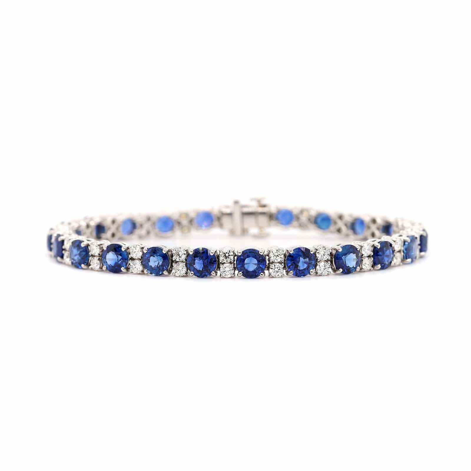 Platinum Round Sapphire and Diamond Tennis Bracelet - Image 4
