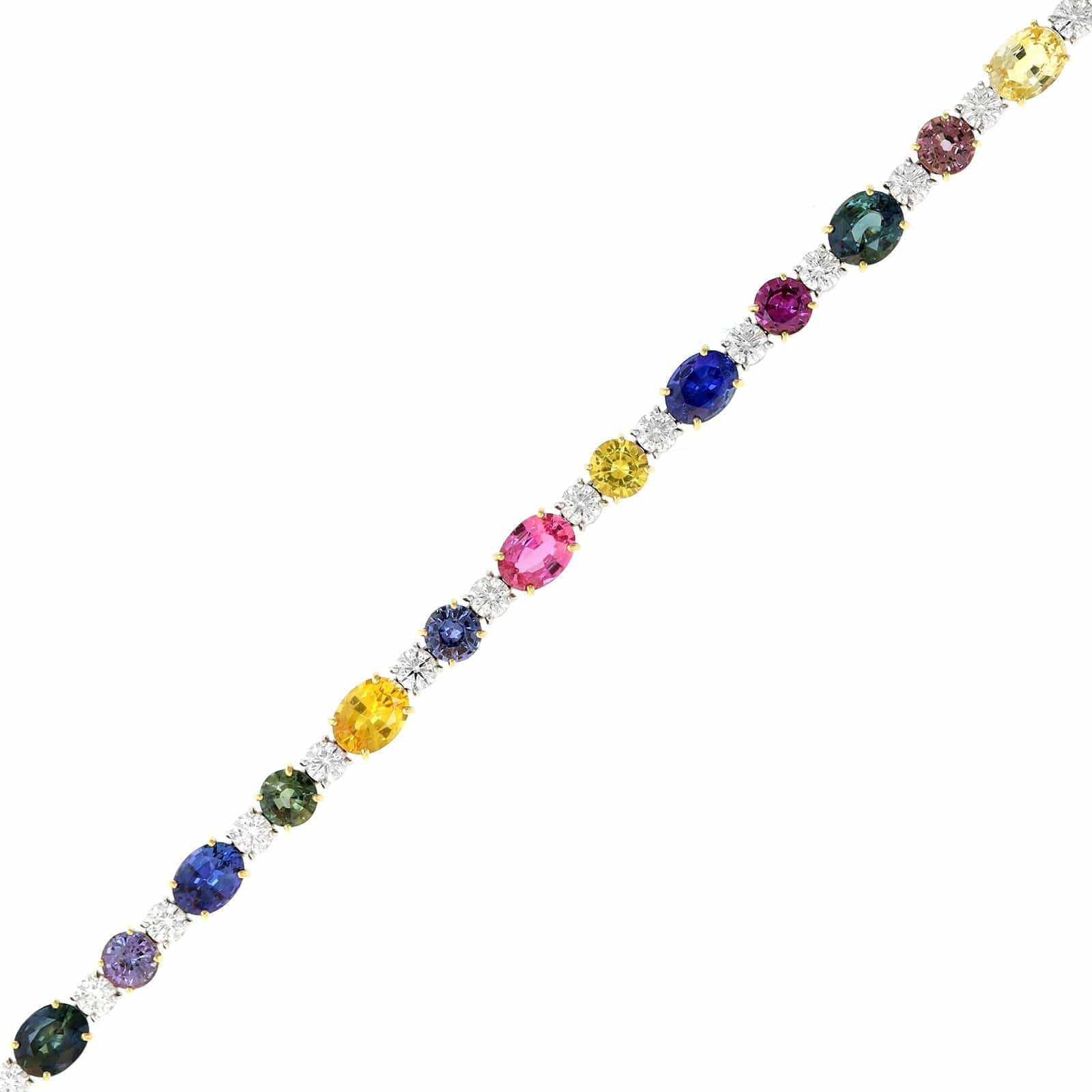 Platinum and 18K Yellow Gold Multi Colored Sapphire and Diamond Tennis Bracelet - Image 2