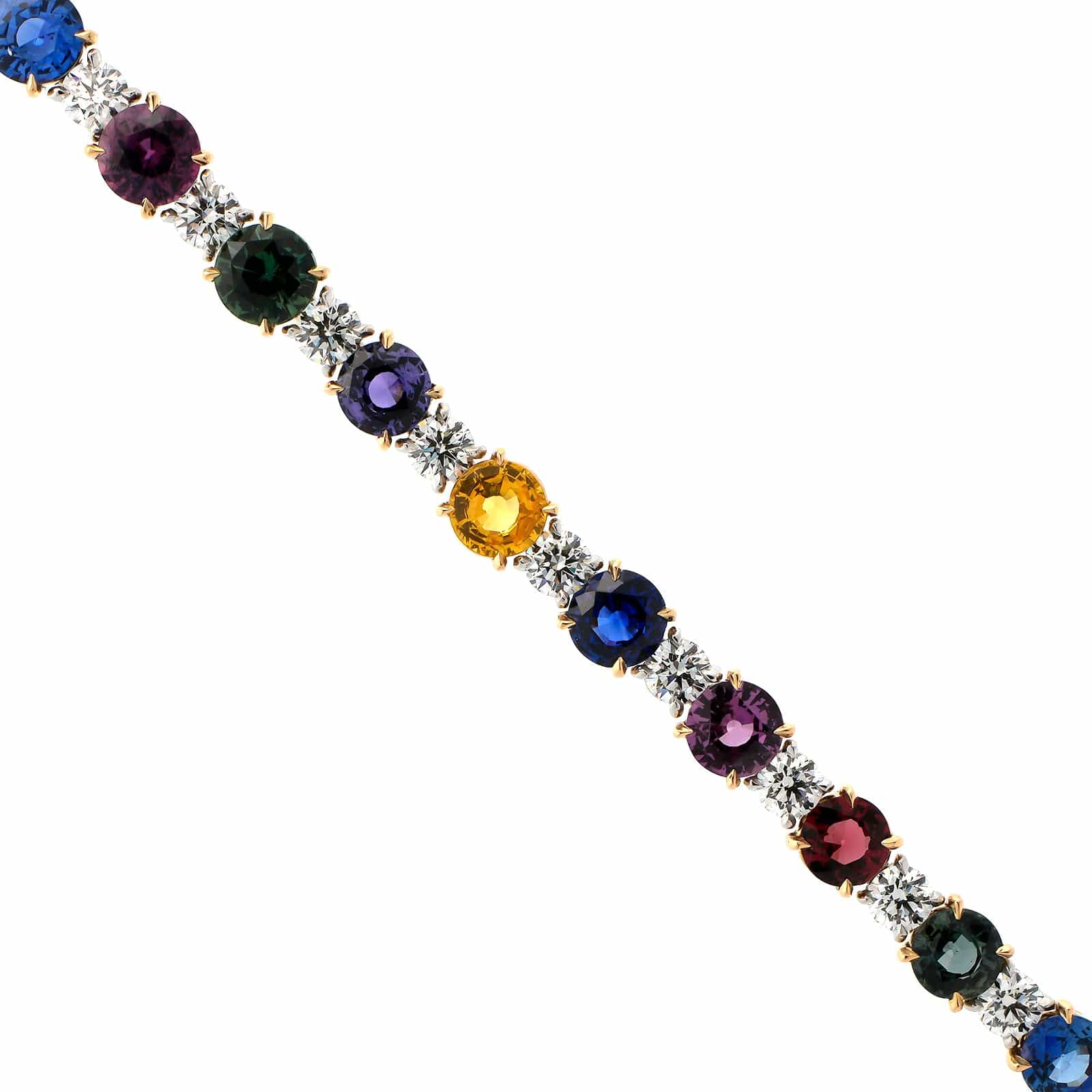 Platinum and 18K Yellow Gold Multi Colored Sapphire and Diamond Bracelet - Image 2