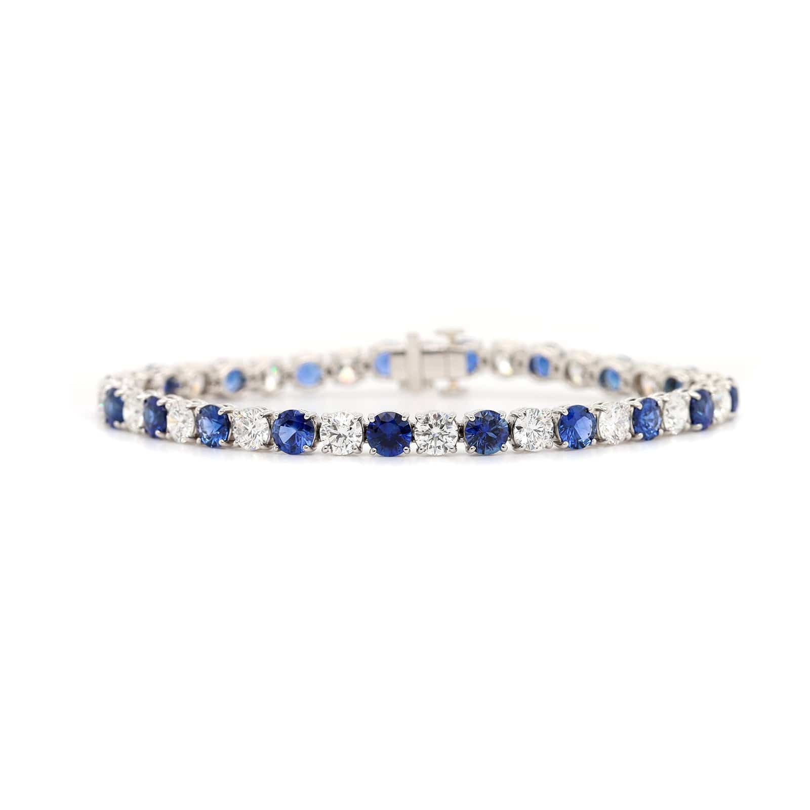 Platinum Round Blue Sapphire and Diamond Tennis Bracelet - Image 4
