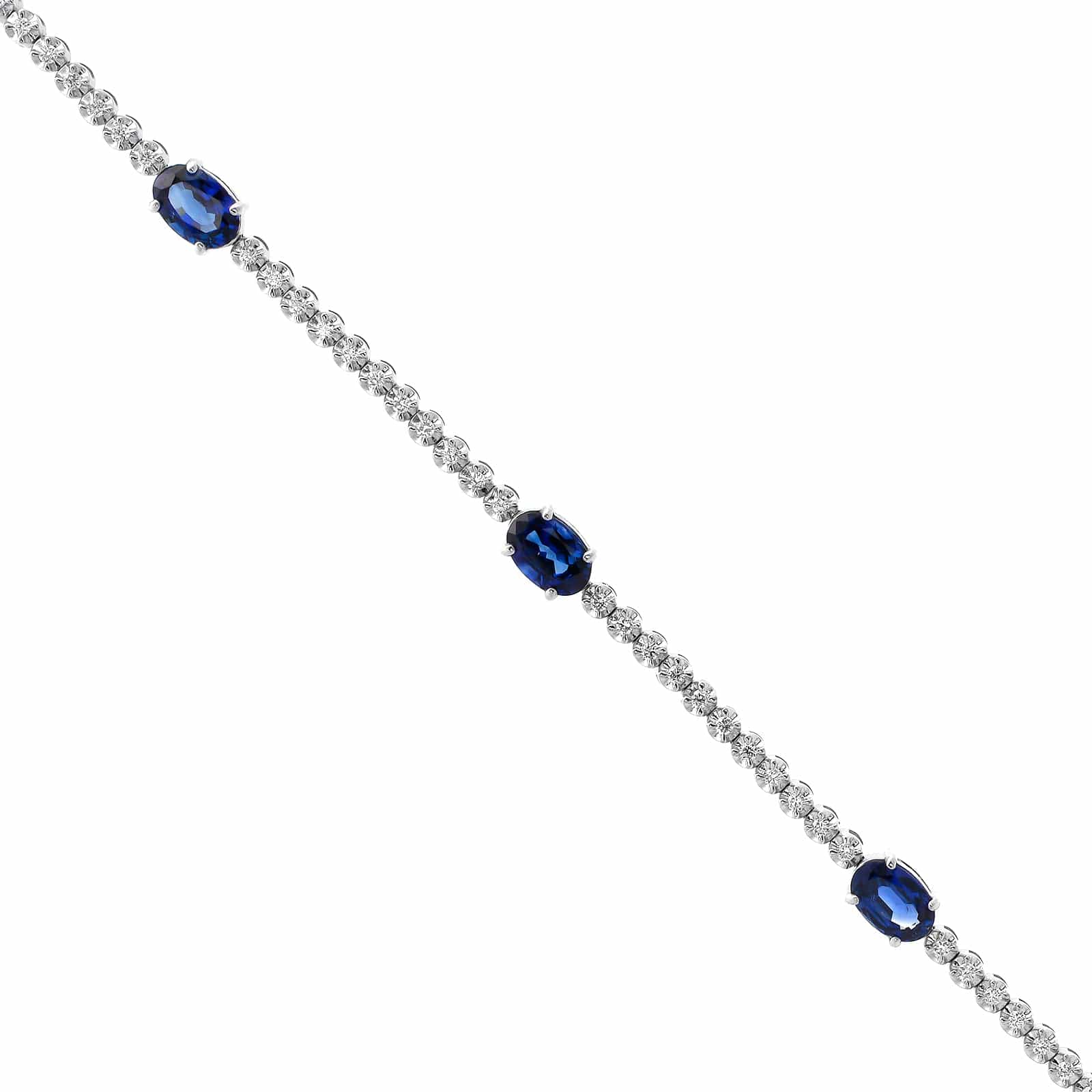 18K White Gold Alternating Blue Sapphire and Diamond Bracelet - Image 2