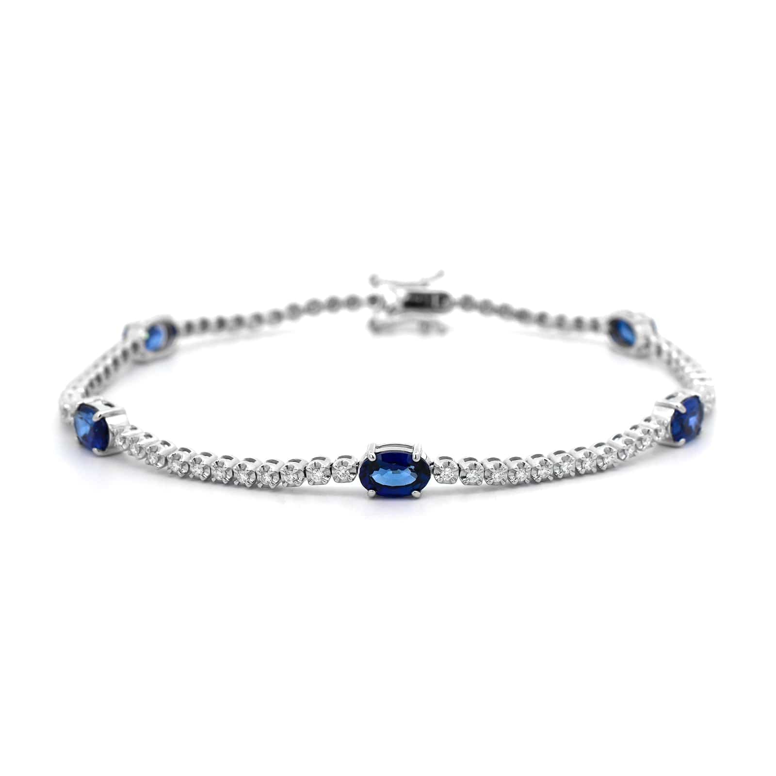 18K White Gold Alternating Blue Sapphire and Diamond Bracelet - Image 4