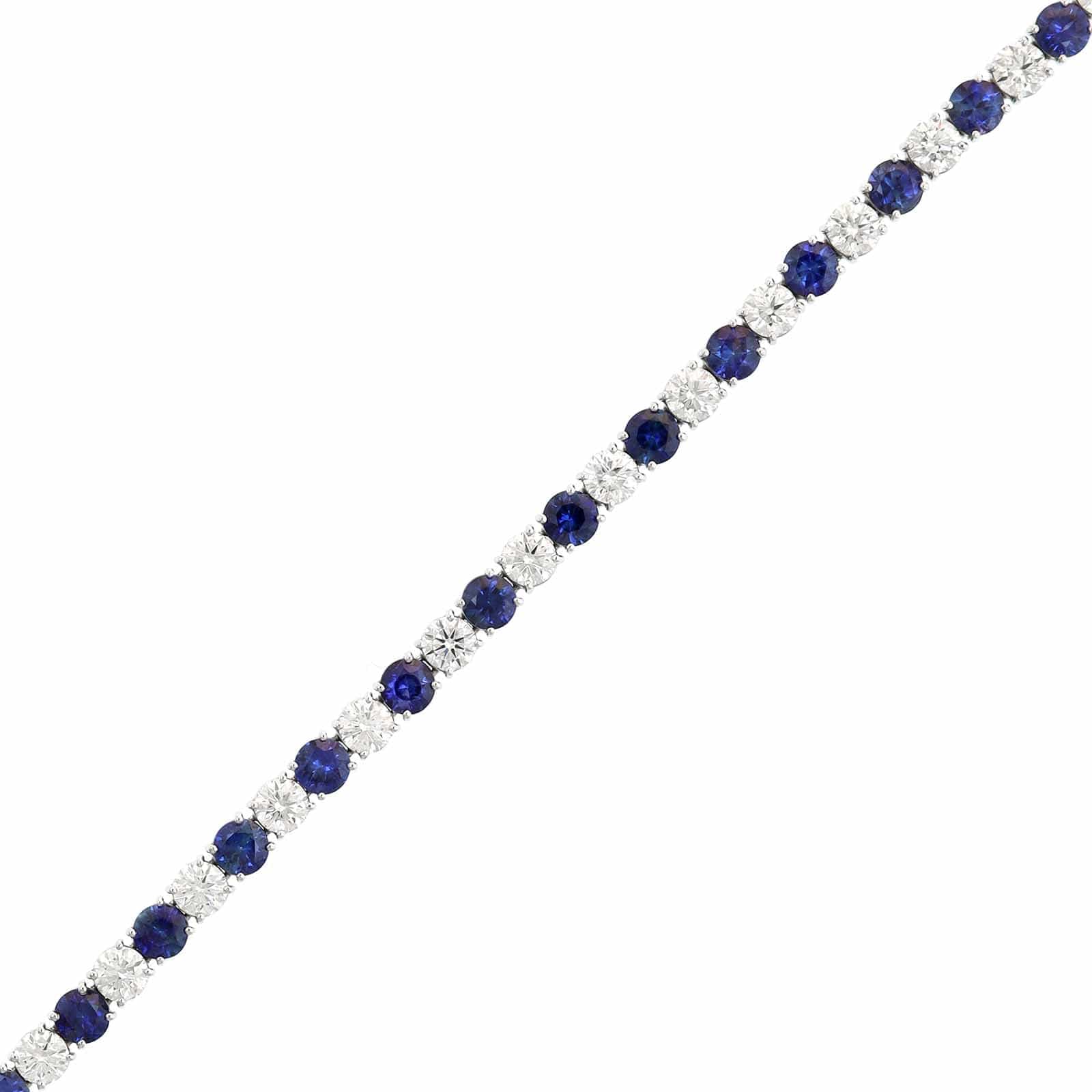 Platinum Round Blue Sapphire and Diamond Tennis Bracelet - Image 2