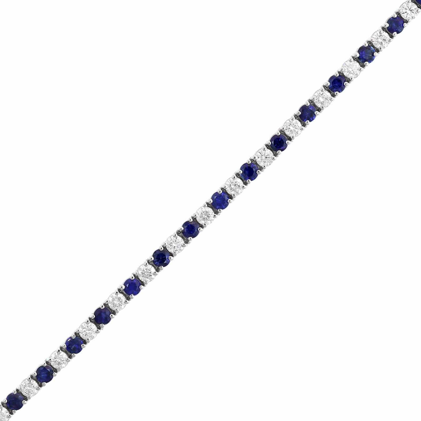 Platinum Round Blue Sapphire and Diamond Tennis Bracelet - Image 2