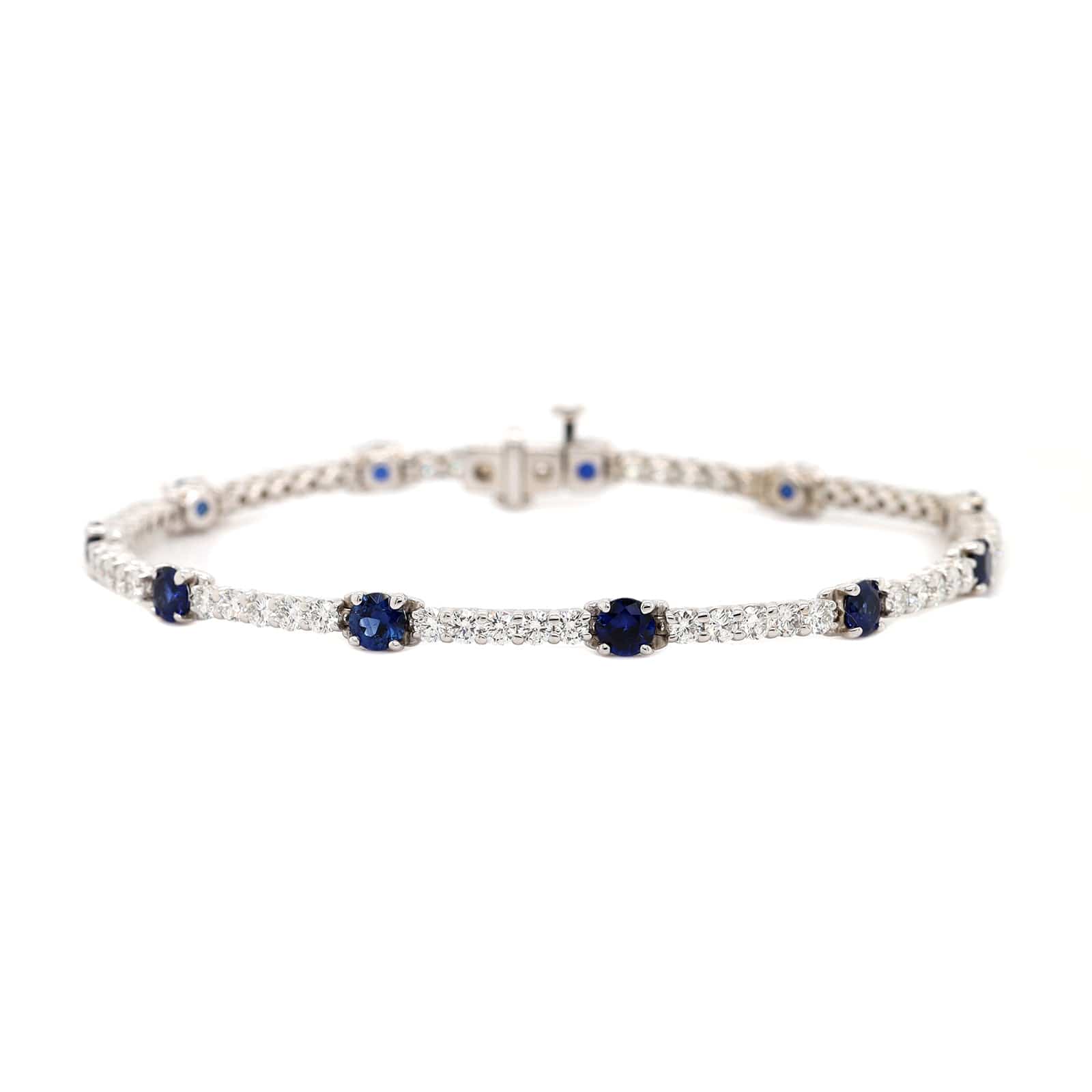 18K White Gold Alternating Blue Sapphire and Diamond Bracelet
