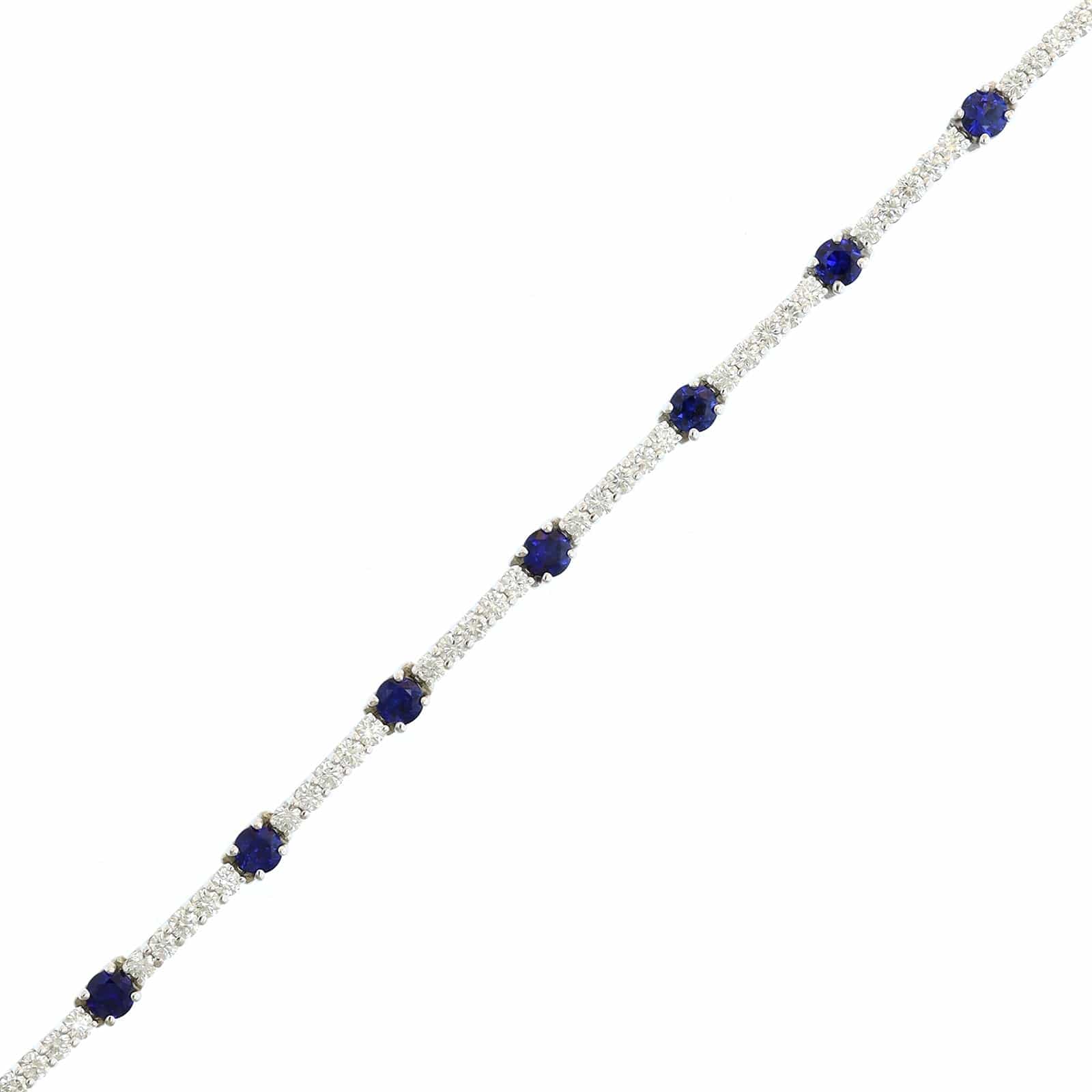 18K White Gold Alternating Blue Sapphire and Diamond Bracelet - Image 2