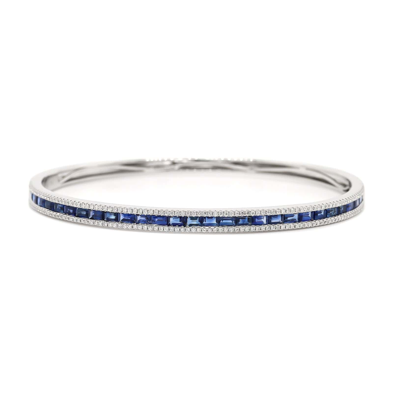 18K White Gold Sapphire and Diamond Bangle Bracelet