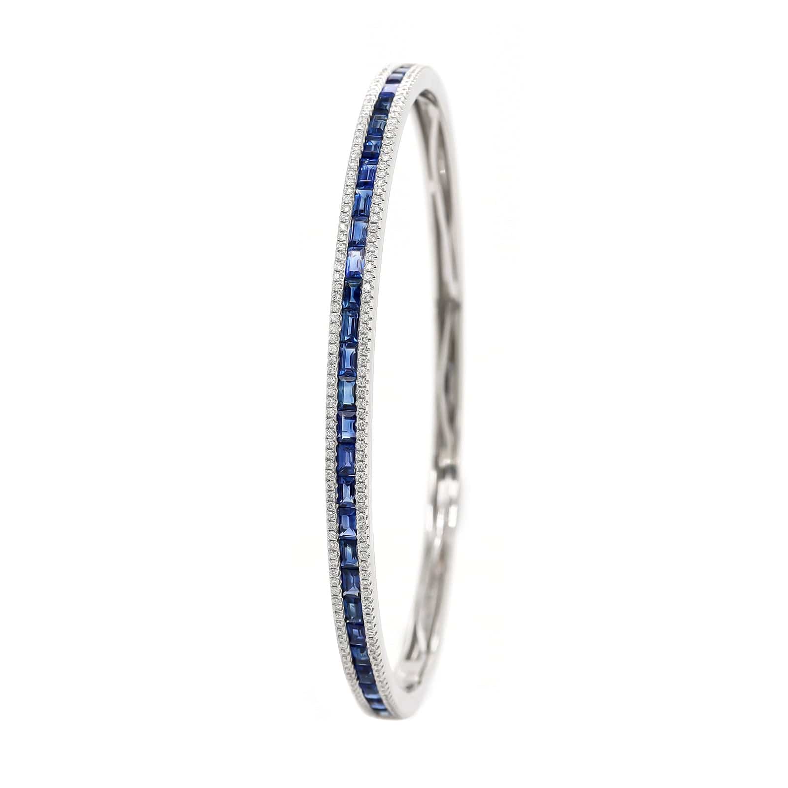 18K White Gold Sapphire and Diamond Bangle Bracelet - Image 2