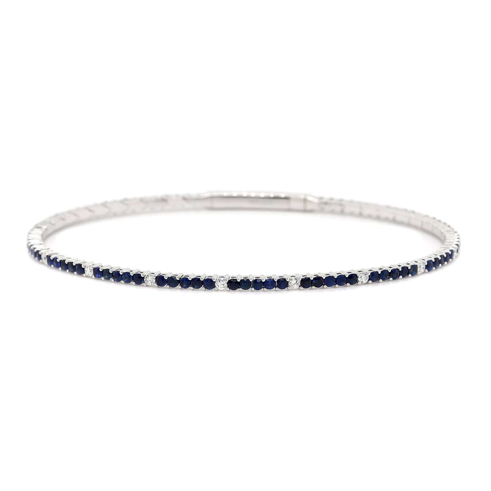 18K White Gold Sapphire and Diamond Flexible Bangle Bracelet