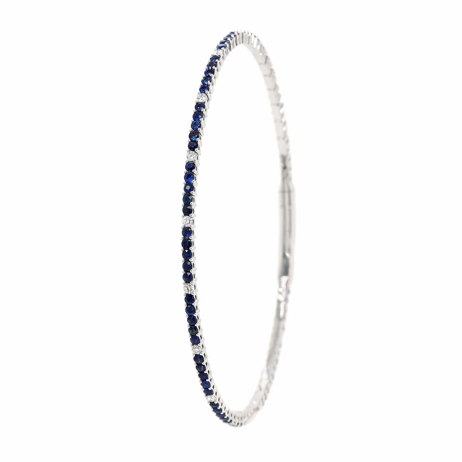 18K White Gold Sapphire and Diamond Flexible Bangle Bracelet - Image 2