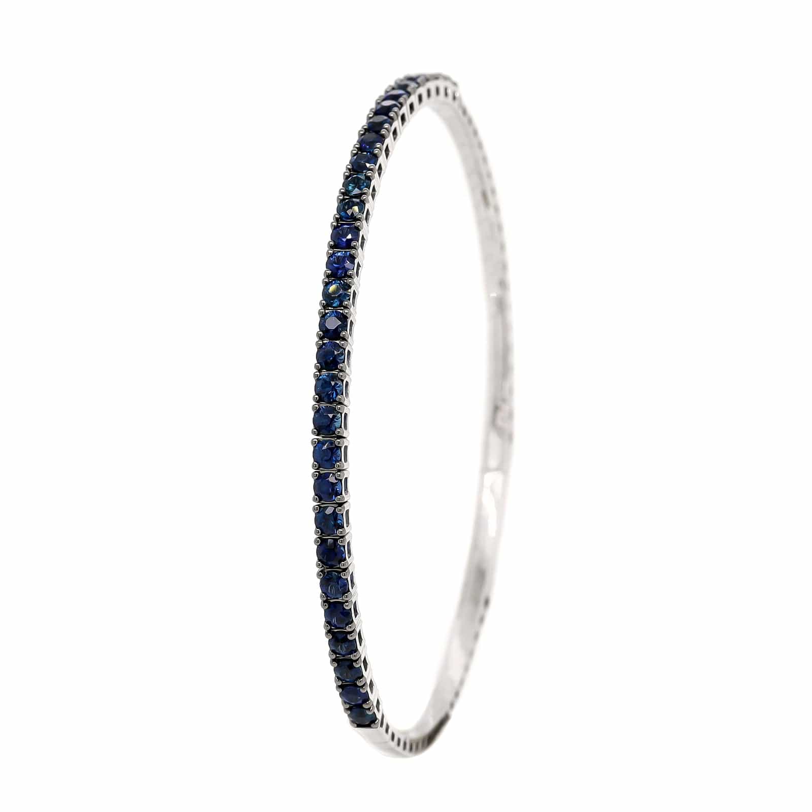 18K White Gold Blue Sapphire Flexible Bangle Bracelet - Image 2