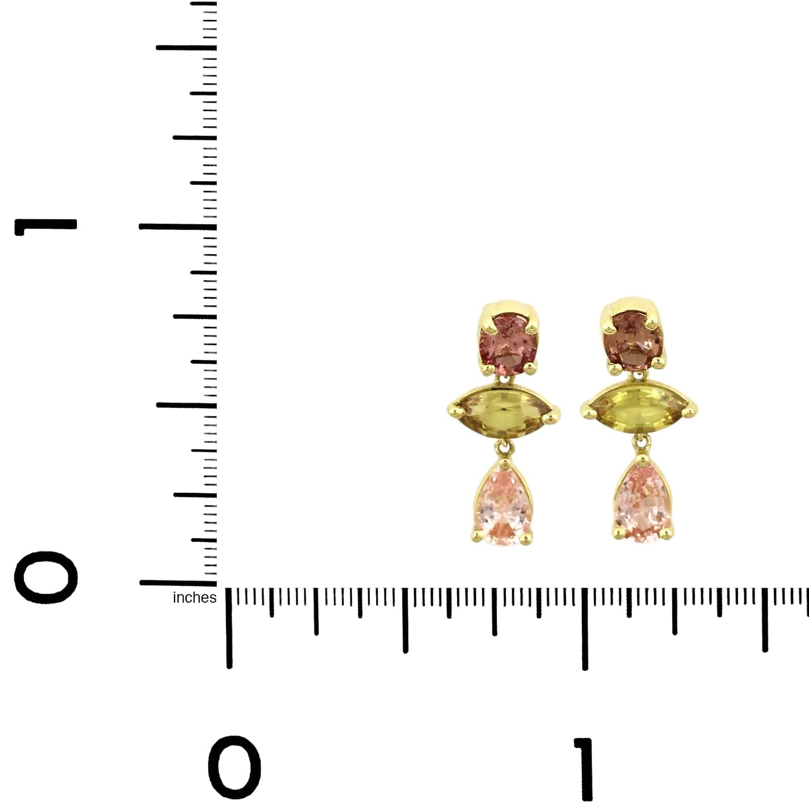 18K Yellow Gold Sapphire 3 Stone Drop Earrings - Image 2