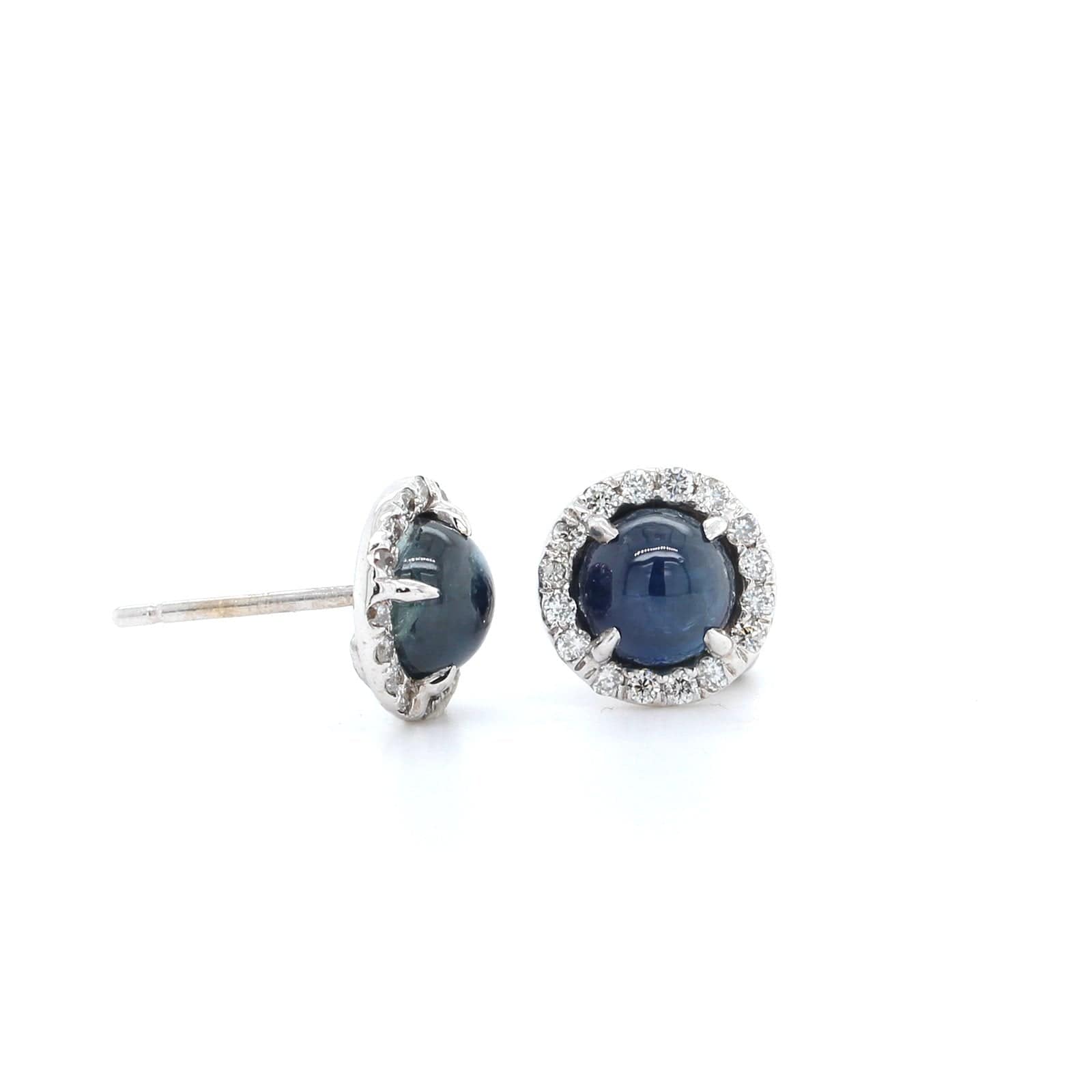 18K White Gold Sapphire Diamond Halo Stud Earrings