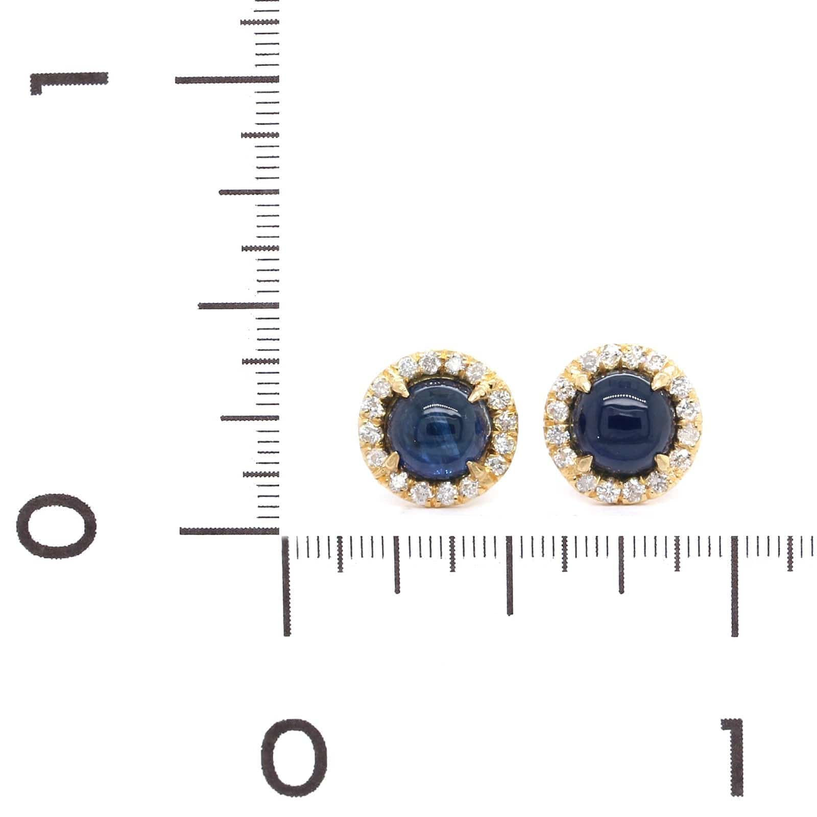 18K Yellow Gold Sapphire Diamond Halo Stud Earrings - Image 2