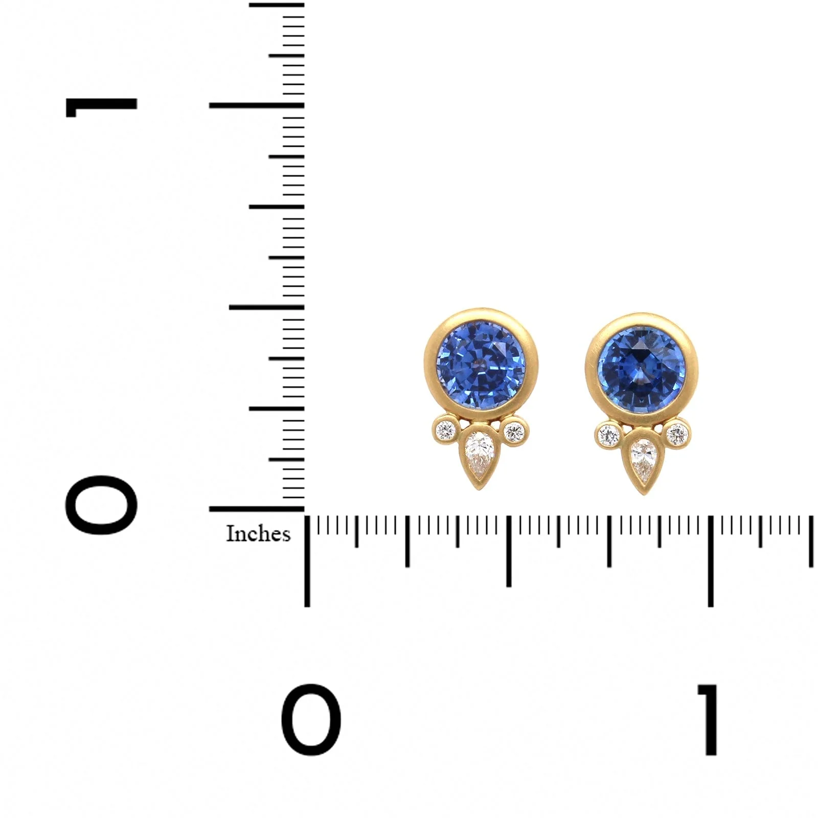 18K Yellow Gold Bezel Set Ceylon Blue Sapphire Stud Earrings - Image 4