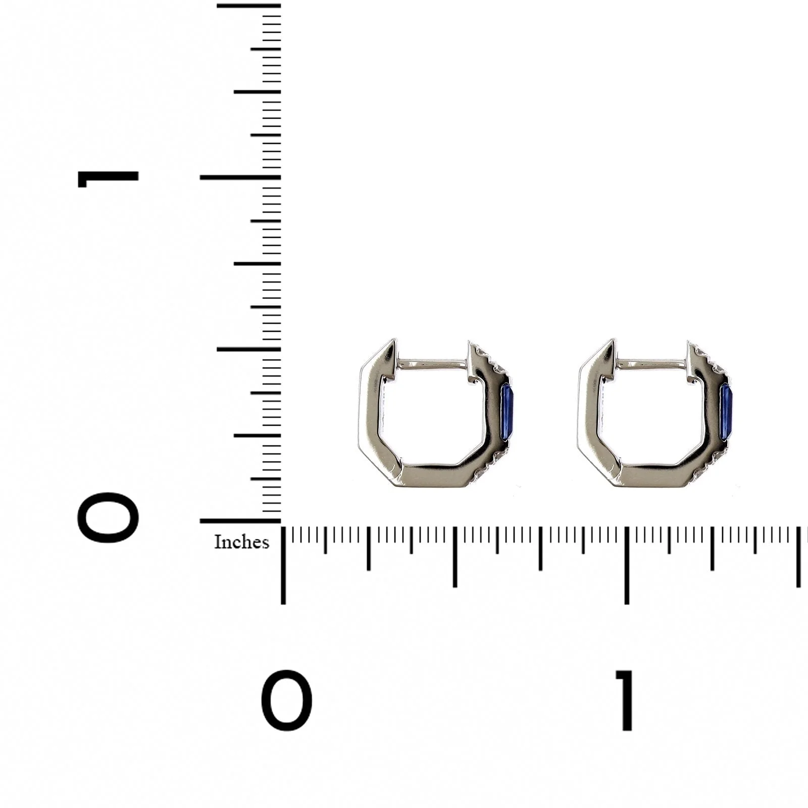 18K White Gold Sapphire and Diamond Huggie Earrings - Image 2