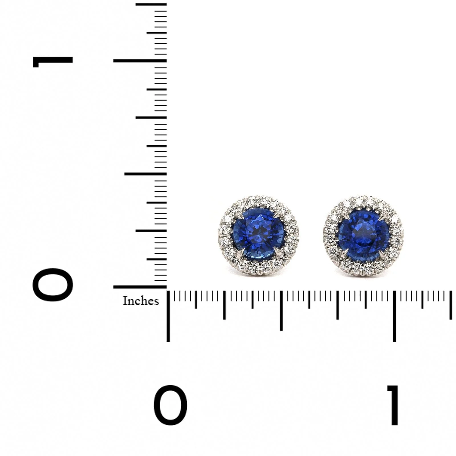Platinum Sapphire Diamond Halo Stud Earrings - Image 2