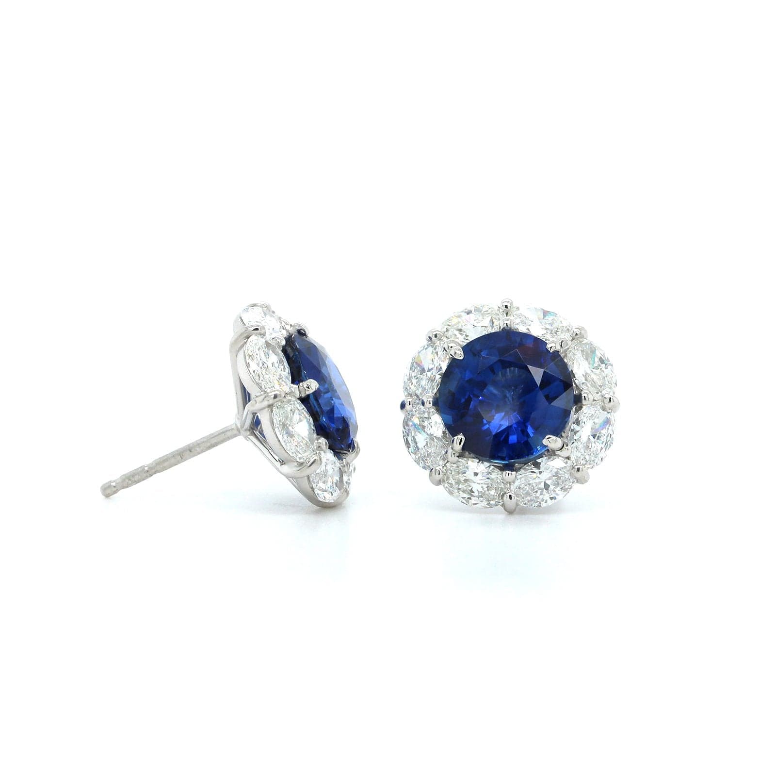 Platinum Sapphire with Diamond Halo Earrings