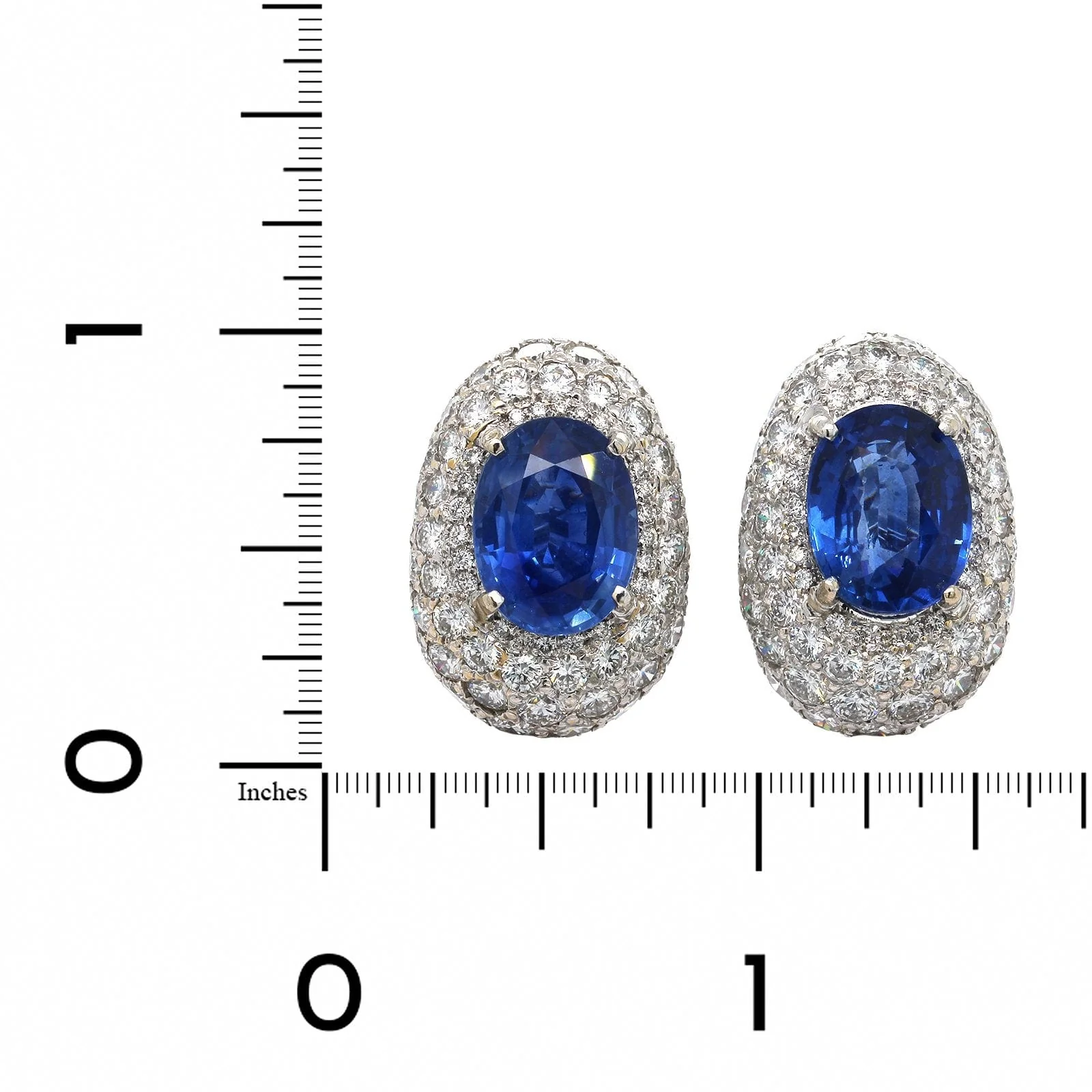 14K White Gold Oval Sapphire and Diamond Dome Earrings - Image 2