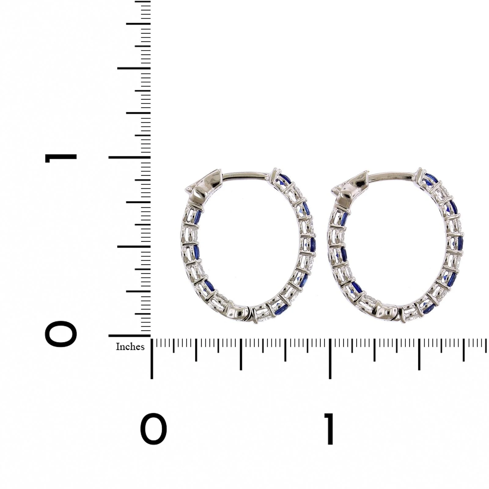 18K White Gold Inside Outside Sapphire and Diamond Hoop Earrings - Image 2