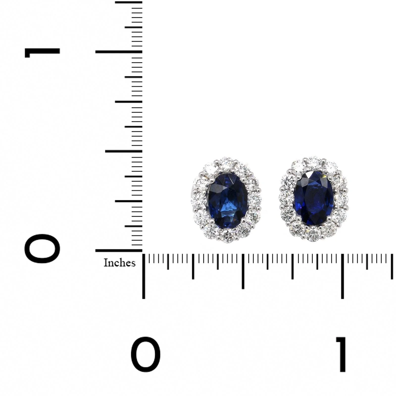 14K White Gold Oval Sapphire Halo Earrings - Image 2