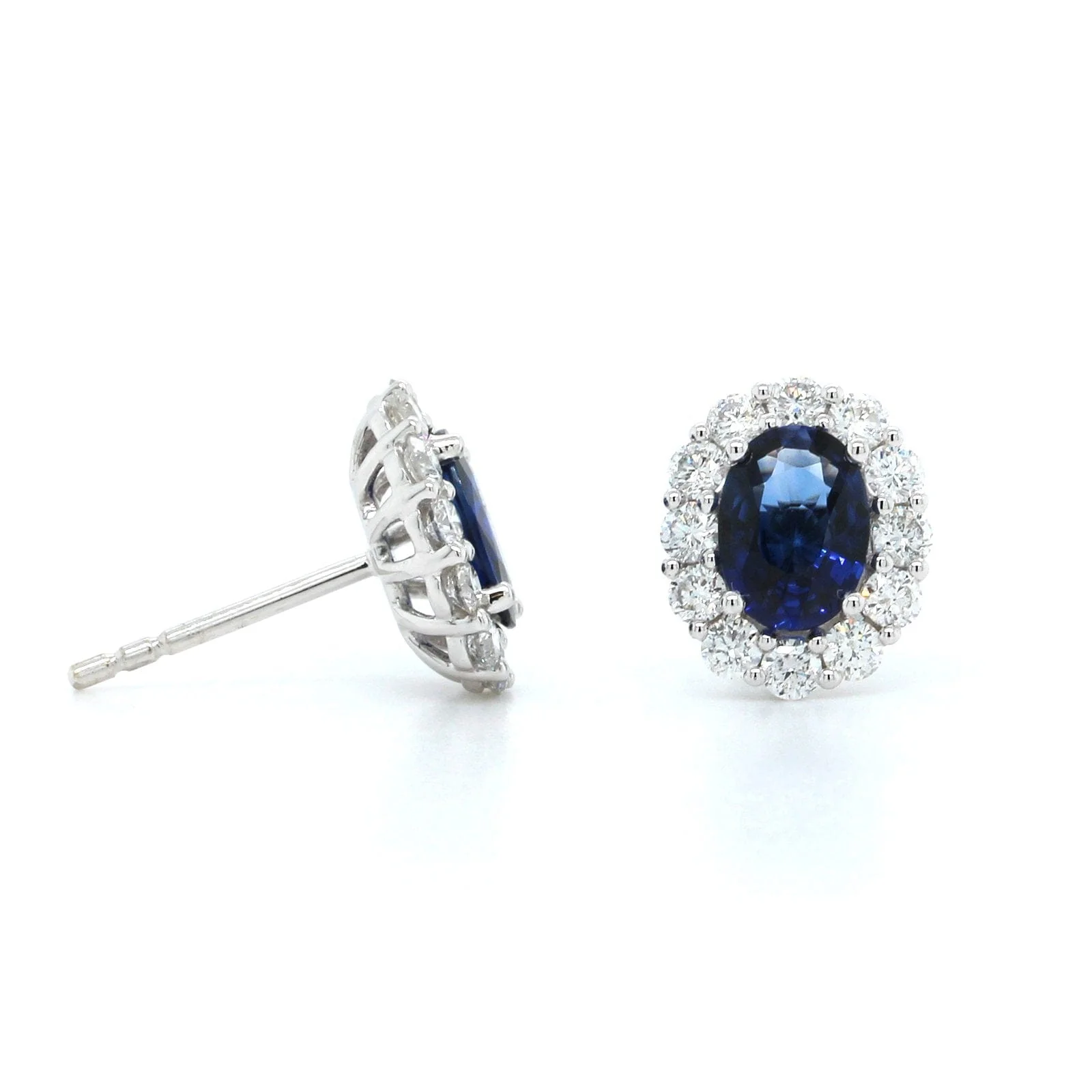 14K White Gold Oval Sapphire Halo Earrings - Image 3