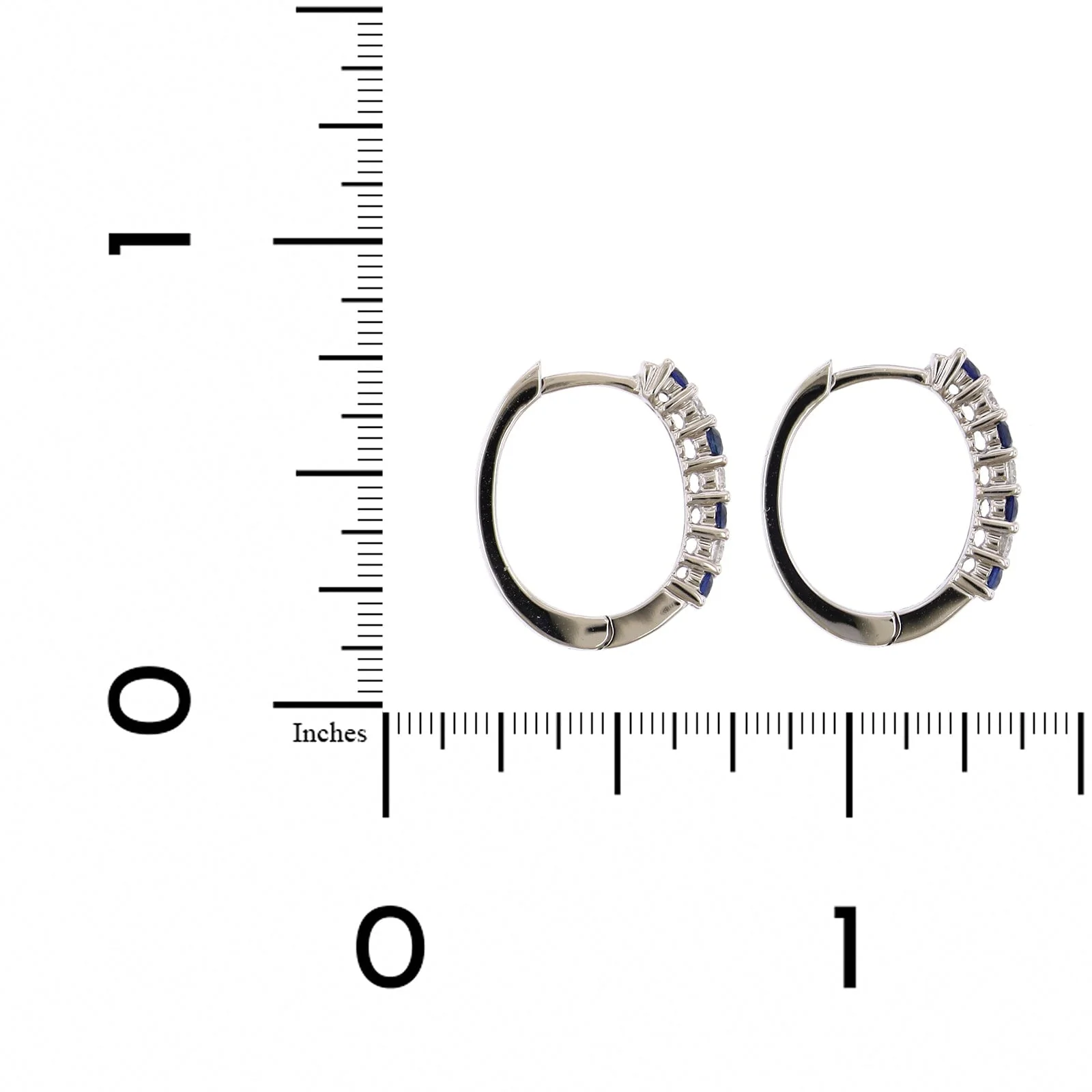 18K White Gold Sapphire and Diamond Huggie Earrings - Image 2