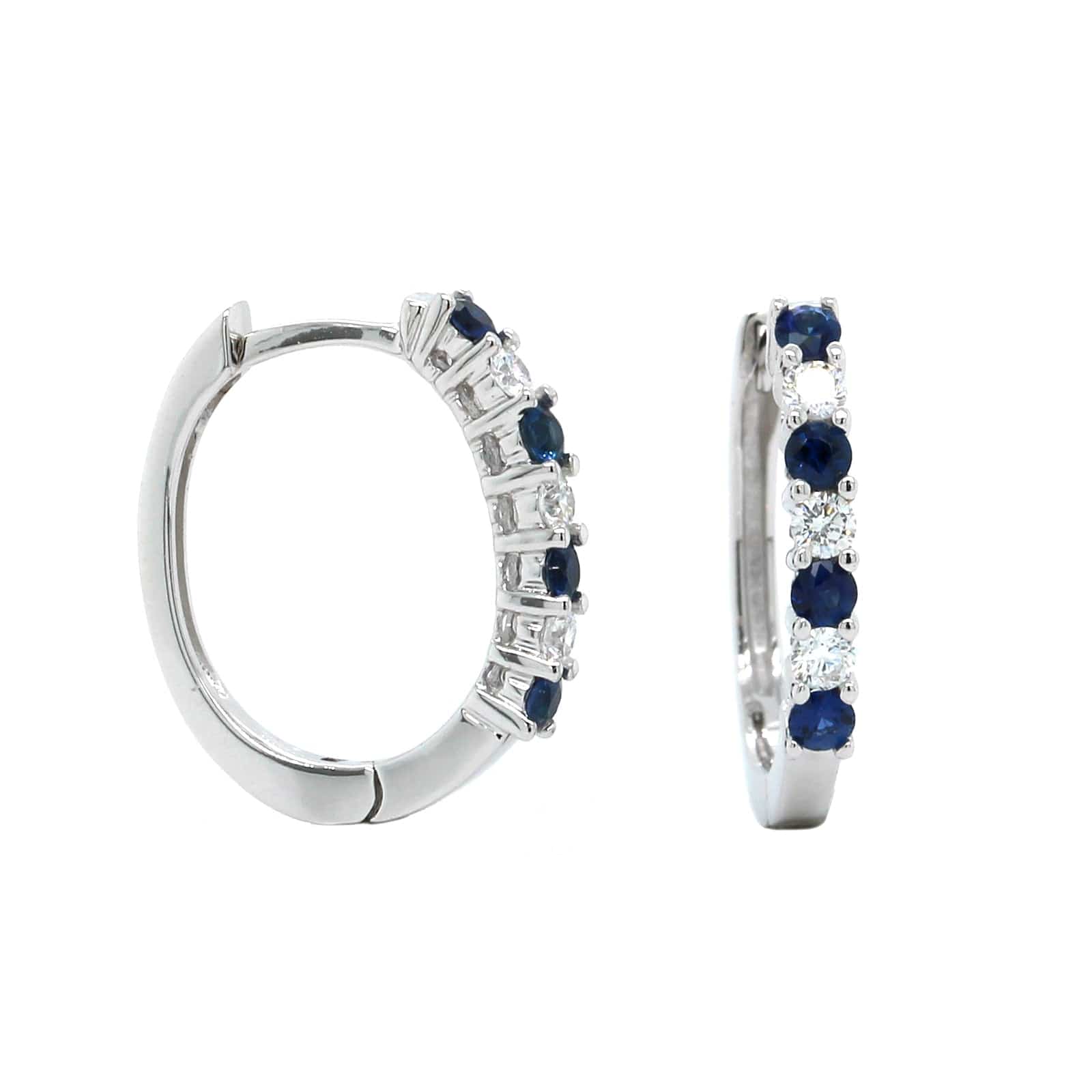 18K White Gold Sapphire and Diamond Huggie Earrings - Image 3