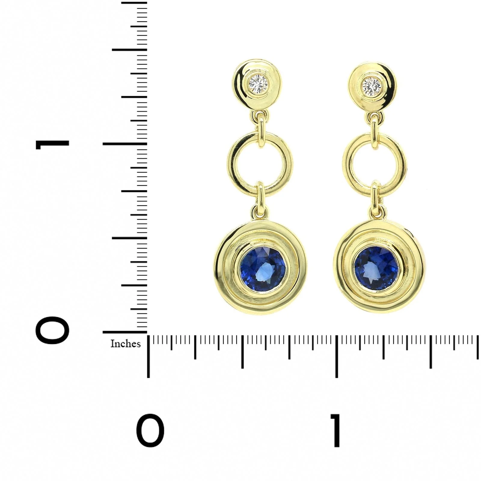 18K Yellow Gold Sapphire Diamond Dangle Earrings - Image 2