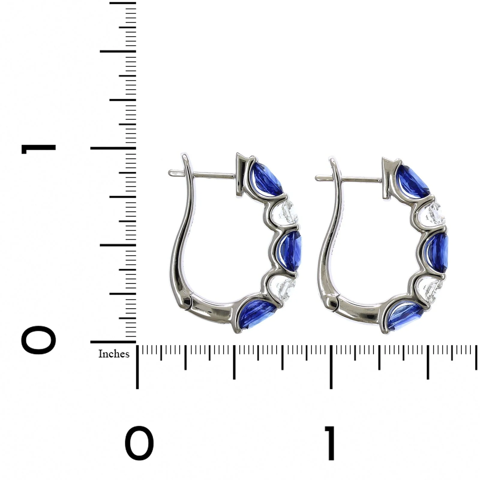 14K White Gold Oval Sapphire and Diamond Huggie Earrings - Image 2