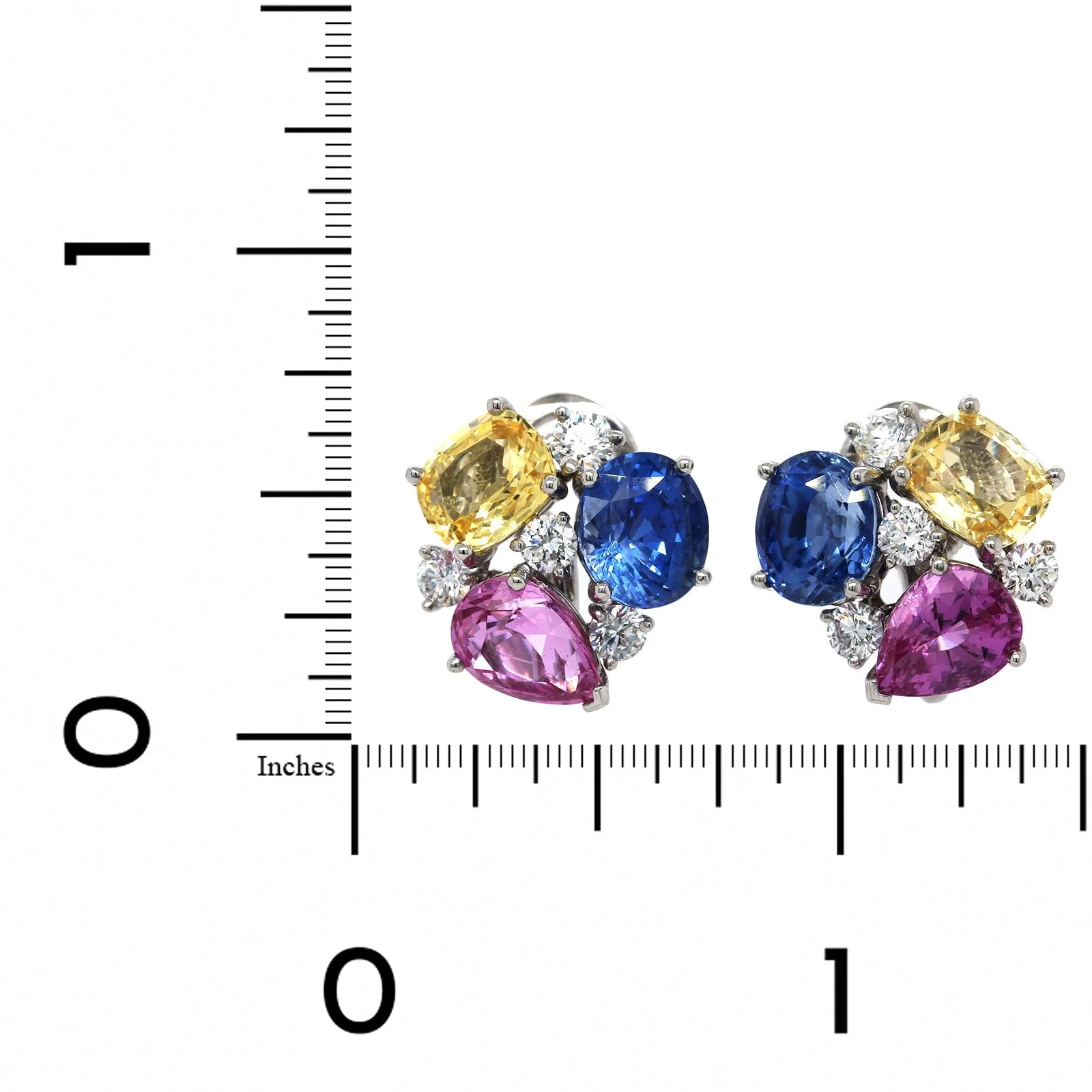 Oscar Heyman Platinum Multi Color Sapphire Earrings - Image 2
