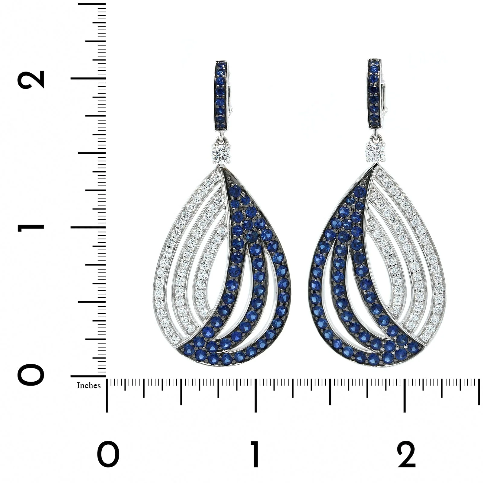 18K White Gold Sapphire Diamond Drop Earrings - Image 2