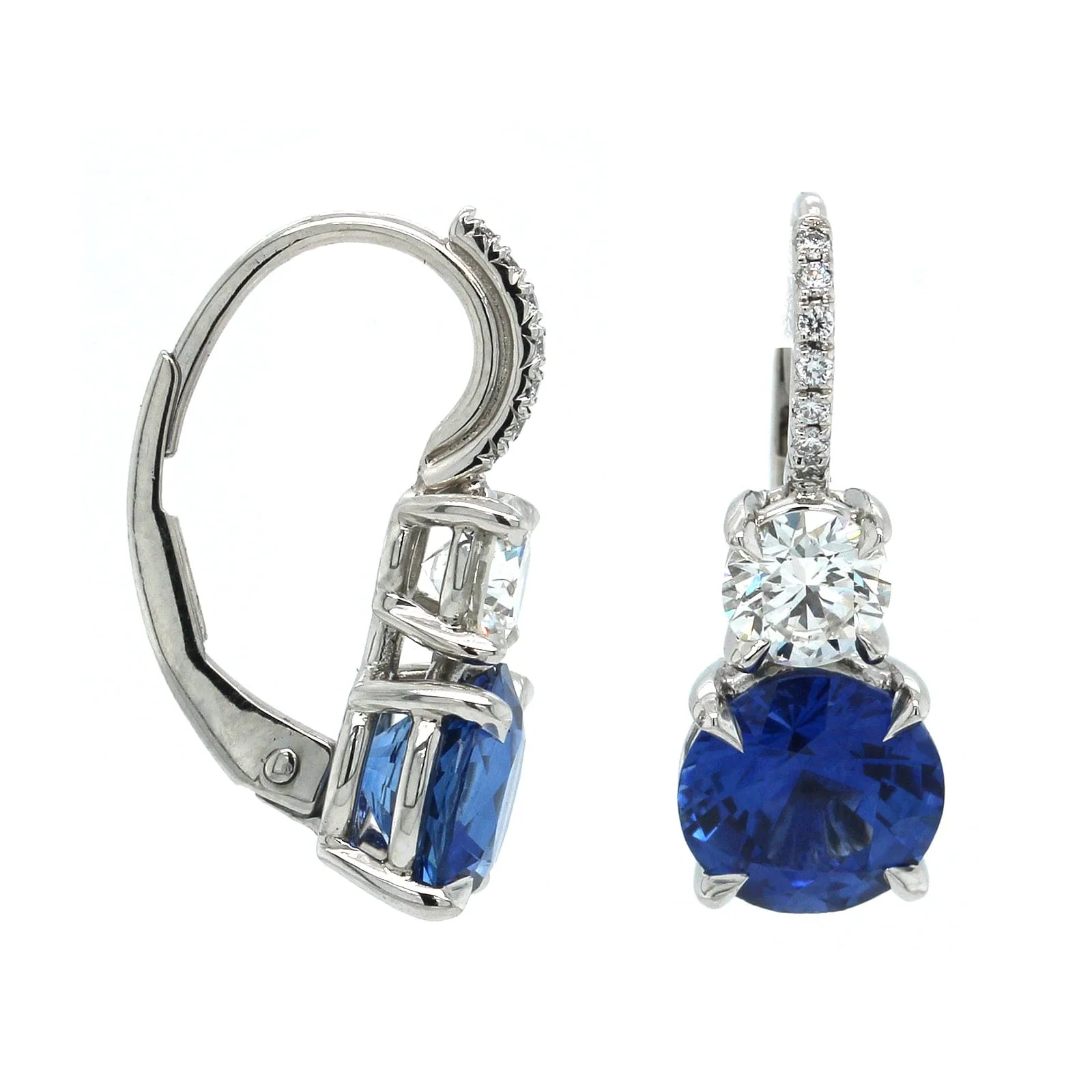 Platinum Sapphire Diamond Drop Earrings - Image 3