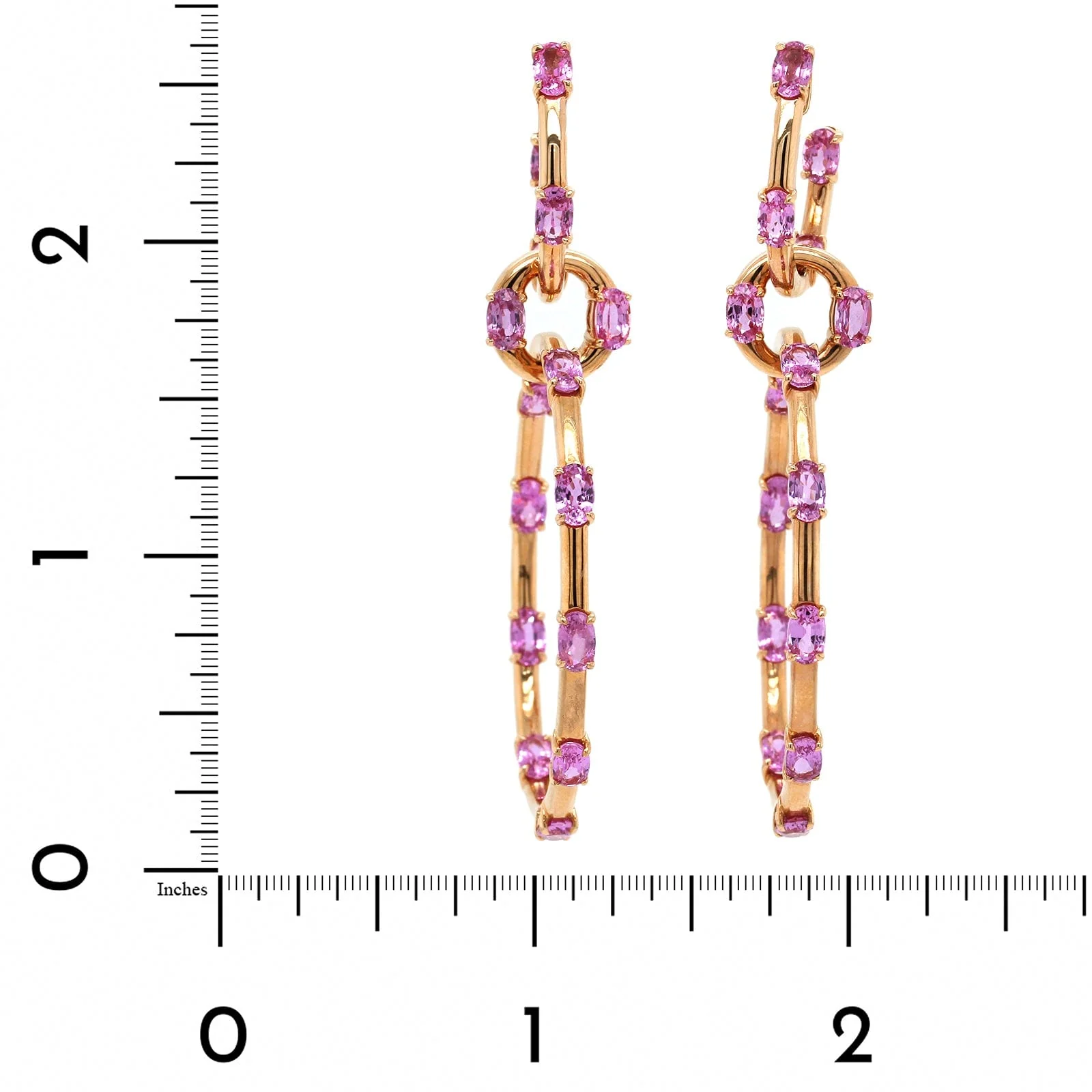Etho Maria 18K Rose Gold Oval Pink Sapphire Station Hoop Earrings - Image 2