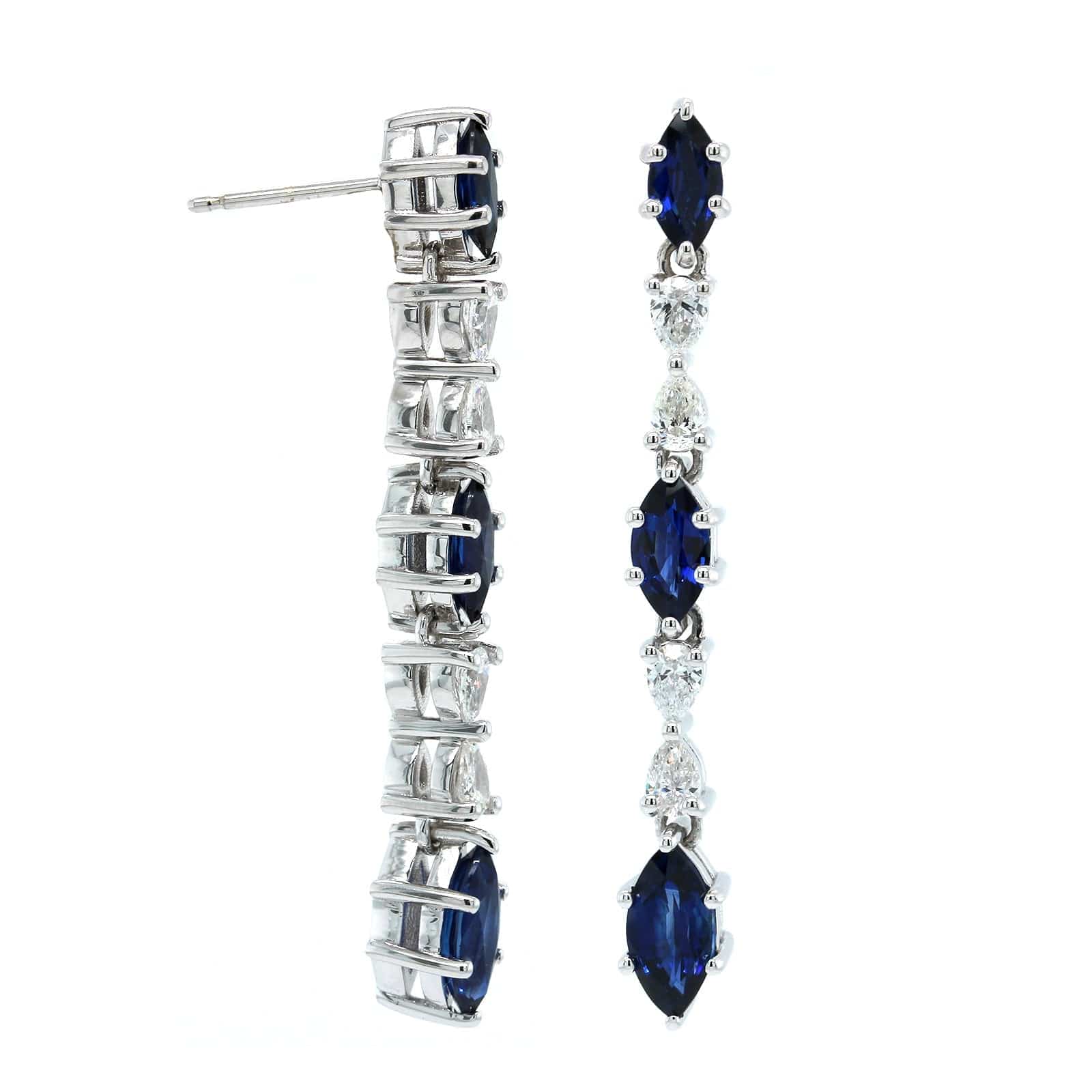 18K White Gold Sapphire and Diamond Drop Earrings - Image 3