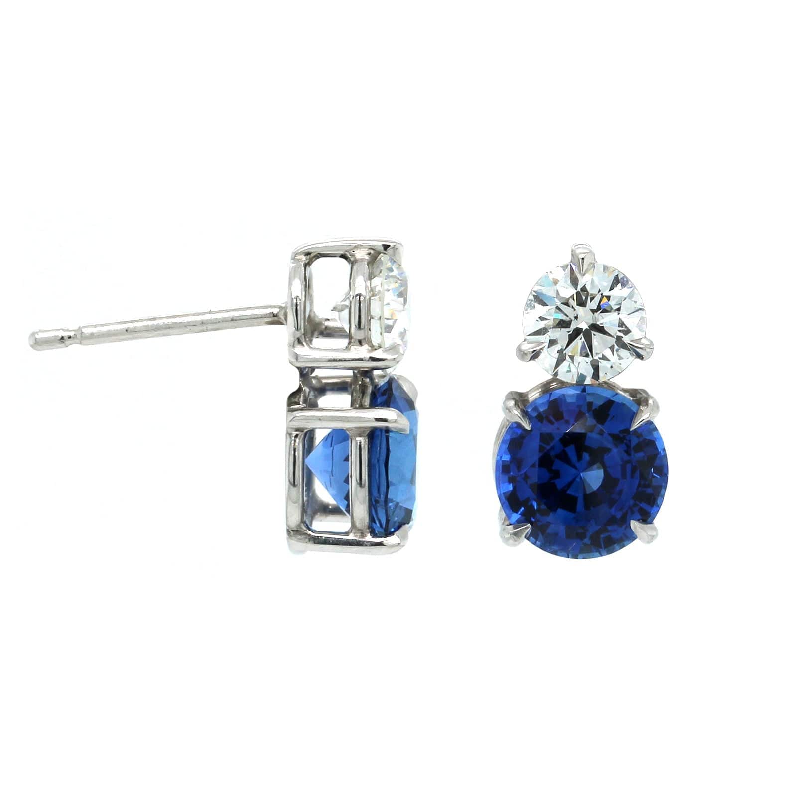 Platinum Sapphire and Diamond Stud Earrings - Image 3