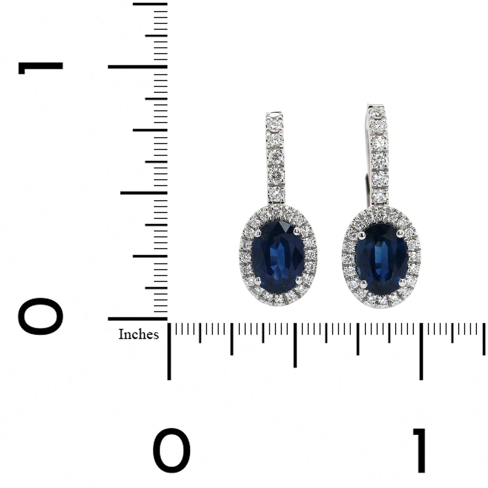 18K White Gold Diamond and Sapphire Halo Dangle Earrings - Image 2