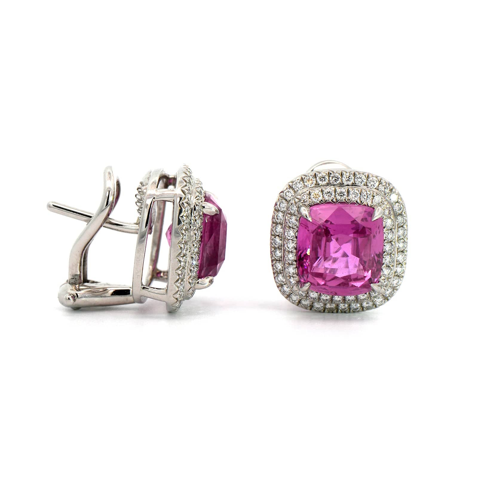 Platinum Pink Sapphire and Diamond Stud Earrings - Image 3