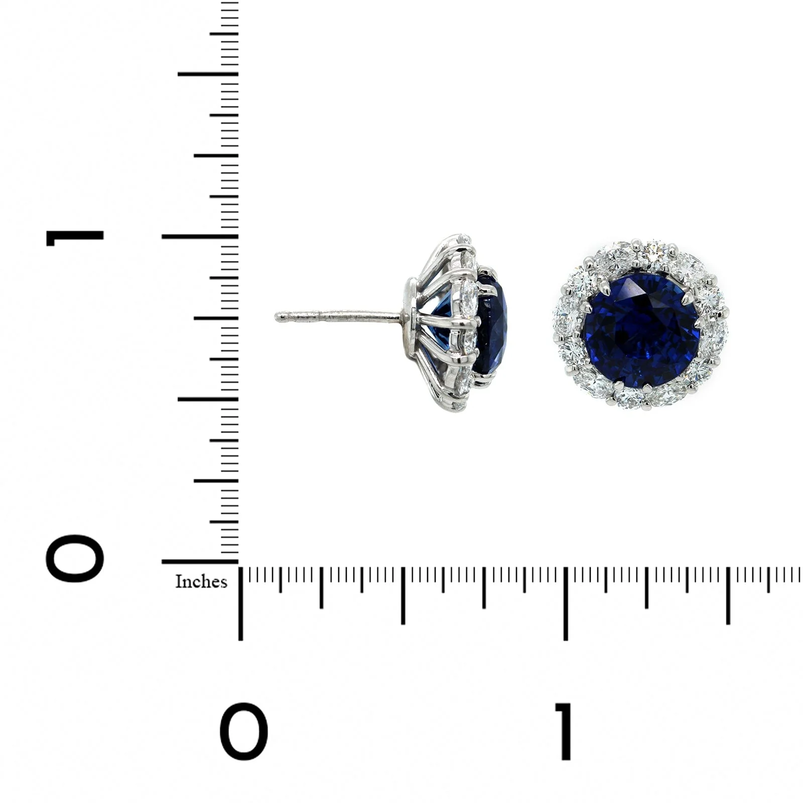 Platinum Blue Sapphire & Diamond Halo Studs - Image 2