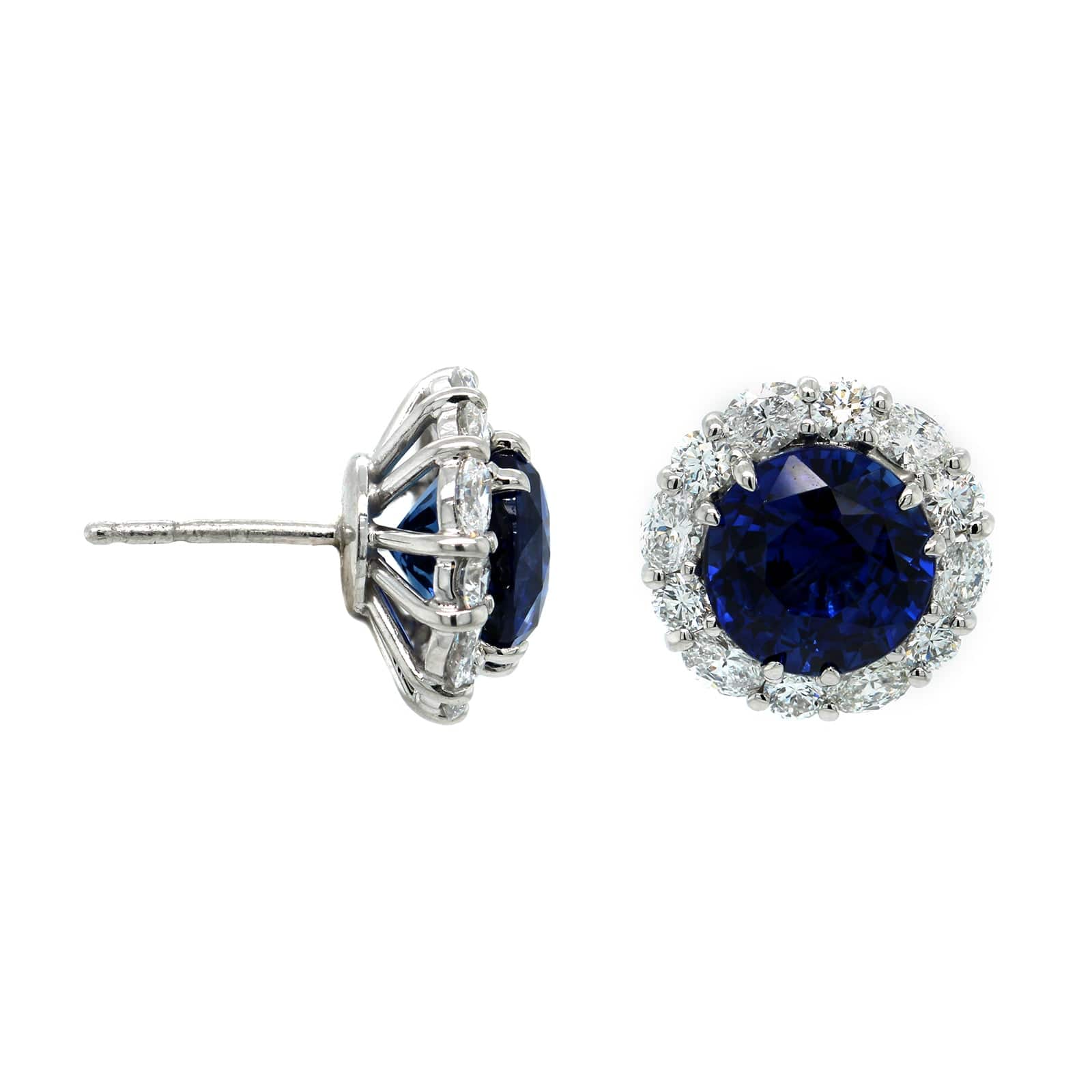 Platinum Blue Sapphire & Diamond Halo Studs - Image 3