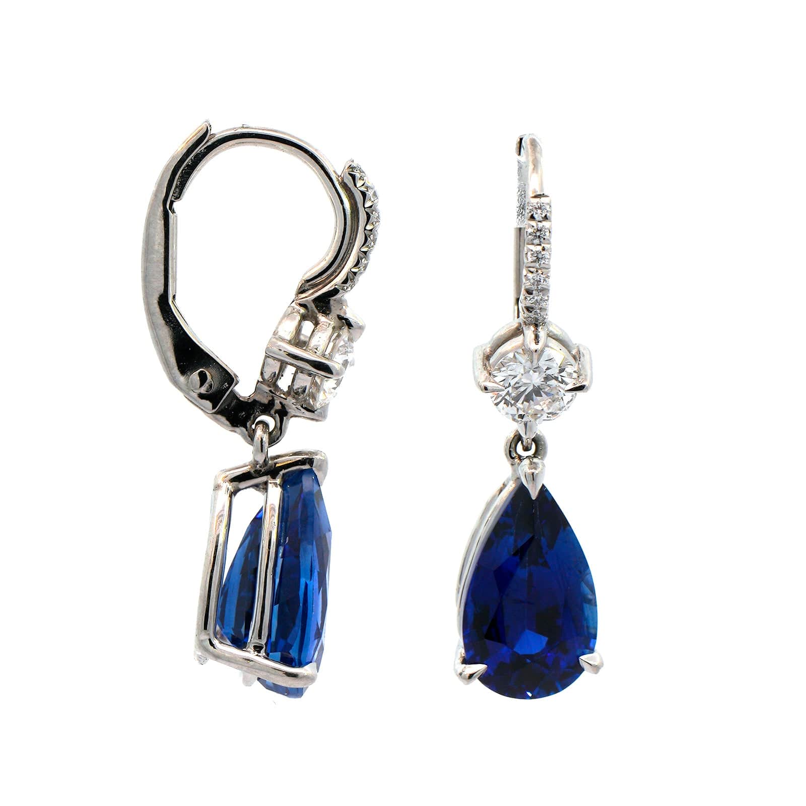 Platinum Sapphire and Diamond Drop Earrings - Image 3