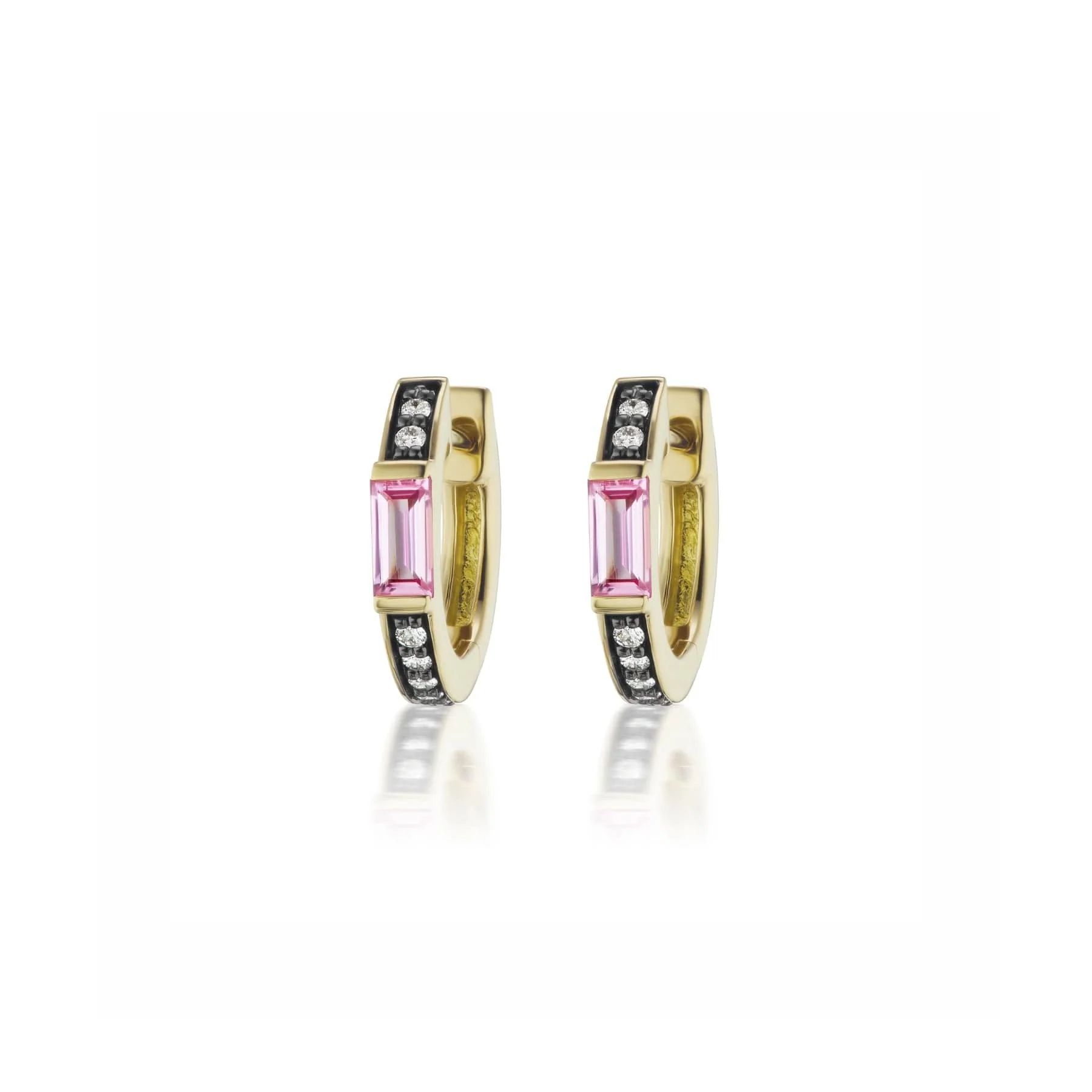 Sorellina 18K Yellow Gold Pink Sapphire and Diamond Otto Huggie Earrings