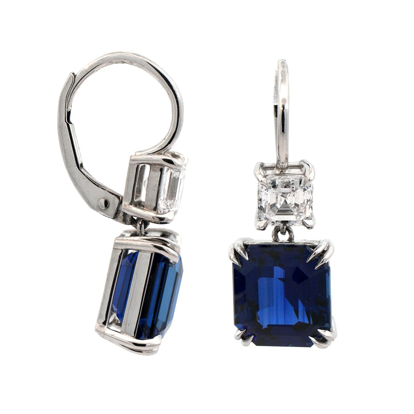 Platinum Sapphire and Diamond Dangle Earrings - Image 3