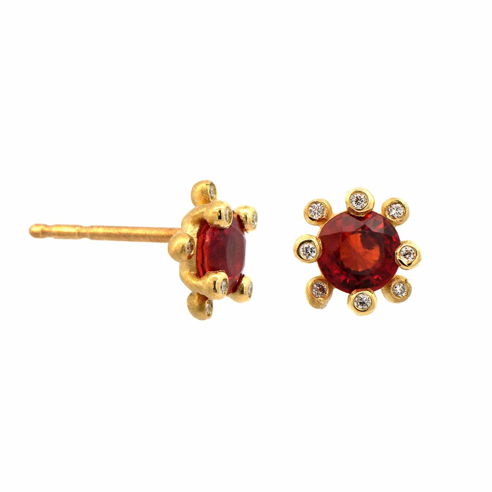 Suzy Landa 18K Yellow Gold Sapphire and Diamond Stud Earrings - Image 3