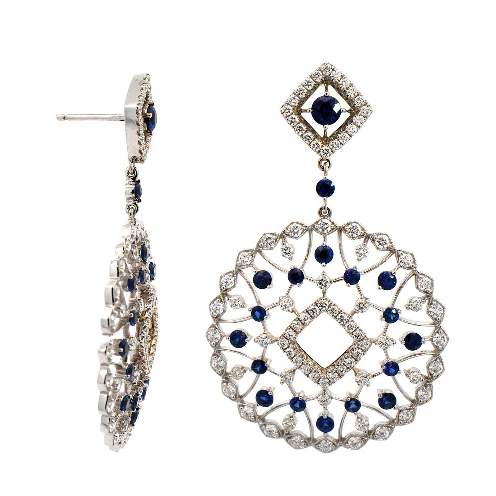 18K White Gold Sapphire and Diamond Drop Earrings