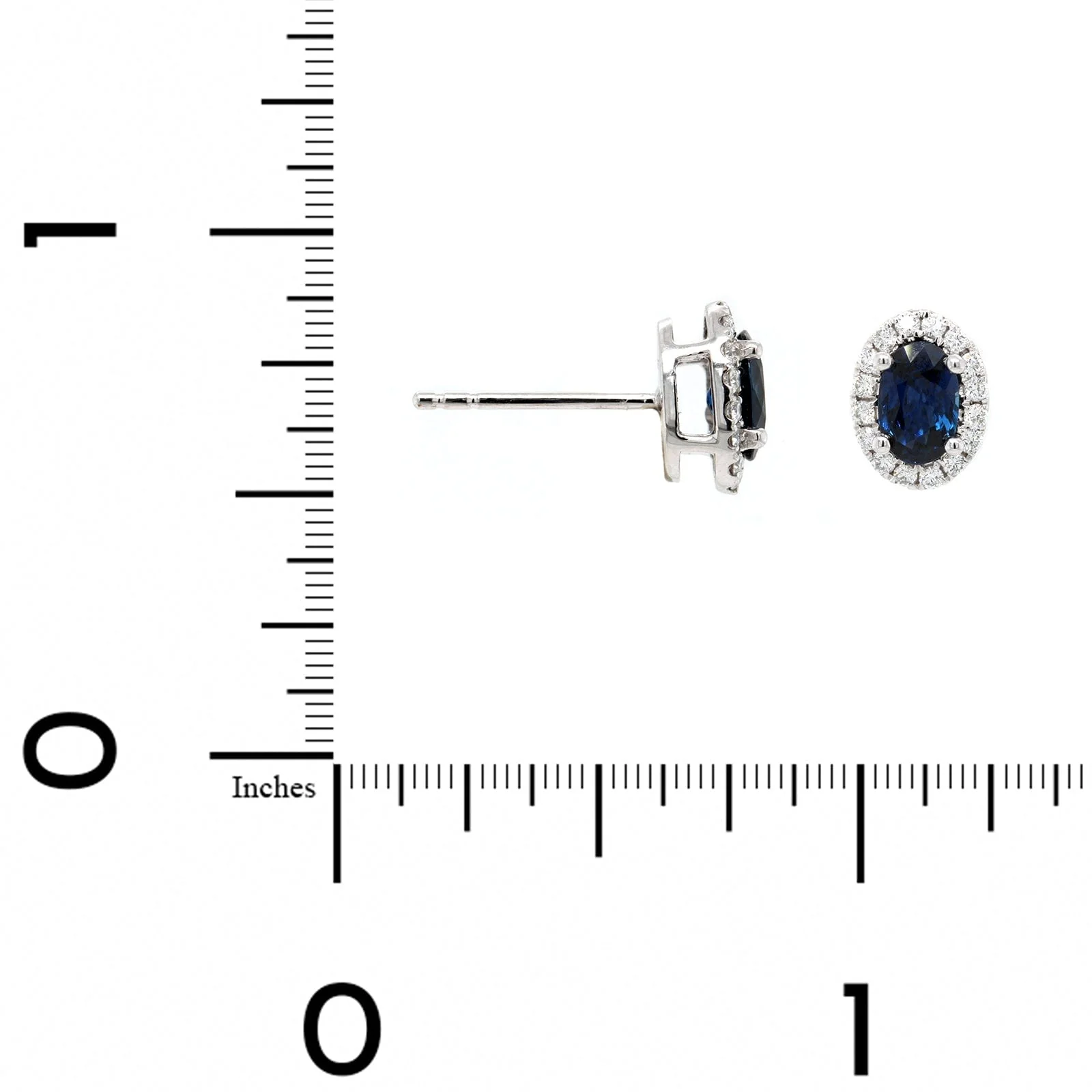 14K White Gold Oval Blue Sapphire and Diamond Stud Earrings - Image 2