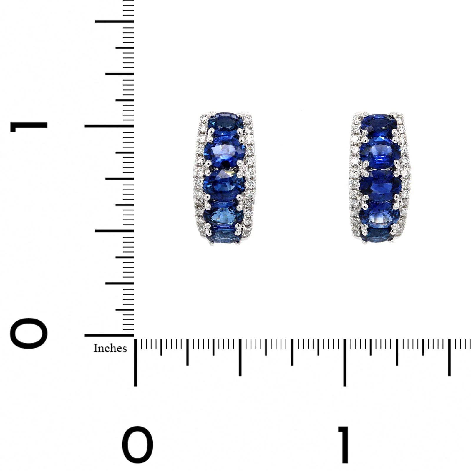14K White Gold Blue Sapphire and Diamond Huggie Earrings - Image 2