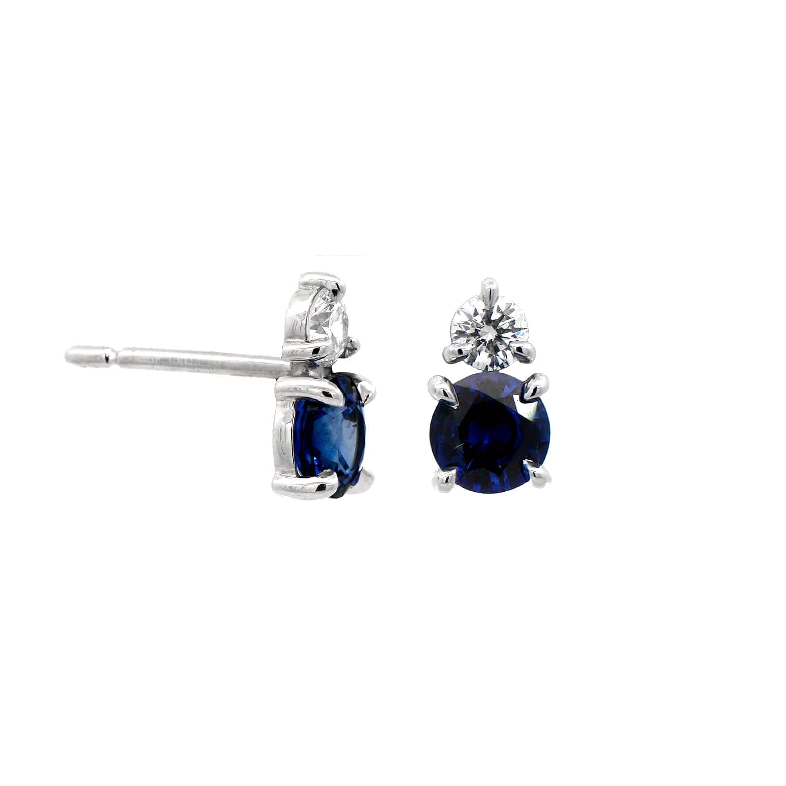 Platinum Diamond & Round Sapphire Stud Earrings