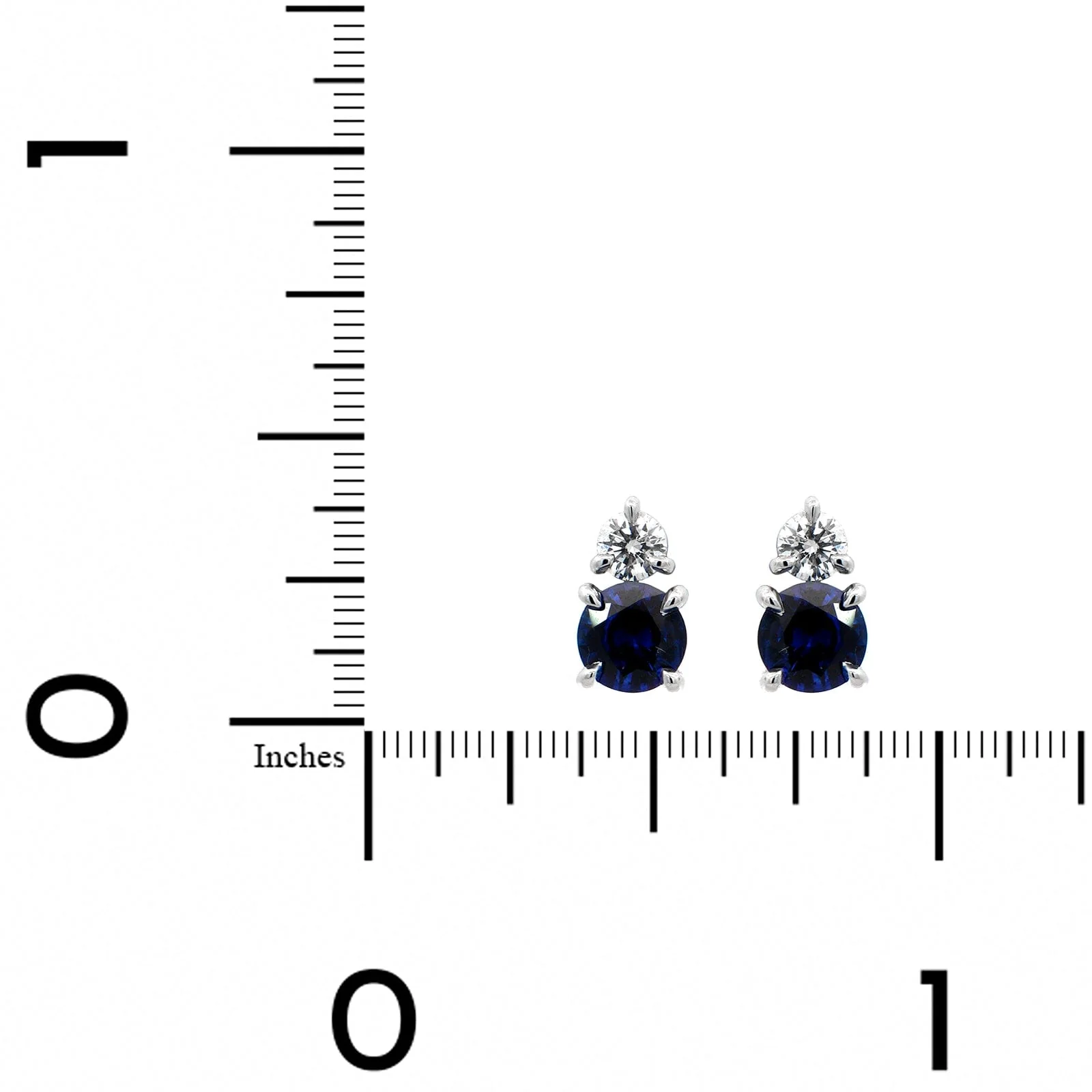Platinum Diamond & Round Sapphire Stud Earrings - Image 2